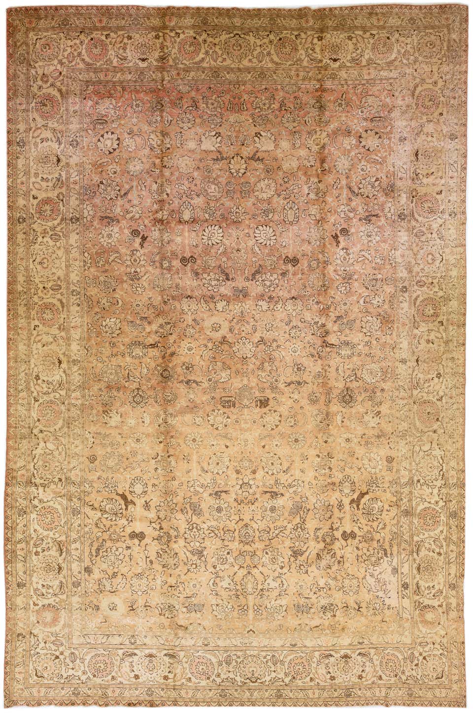 Oversize Allover Antique Persian Tabriz Wool Rug Handmade in Peach For ...