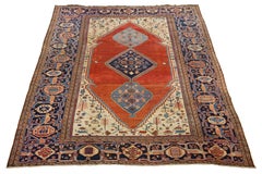 Oversize Antique Bakshaeish Persian Wool Rug In Rust With Tribal Floral Design