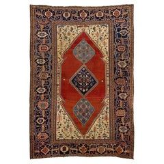 Oversize Antique Bakshaeish Persian Wool Rug In Rust With Tribal Floral Design