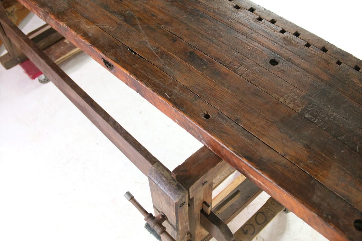 Oversize Antique Carpenters Workbench with 3 Vises 9