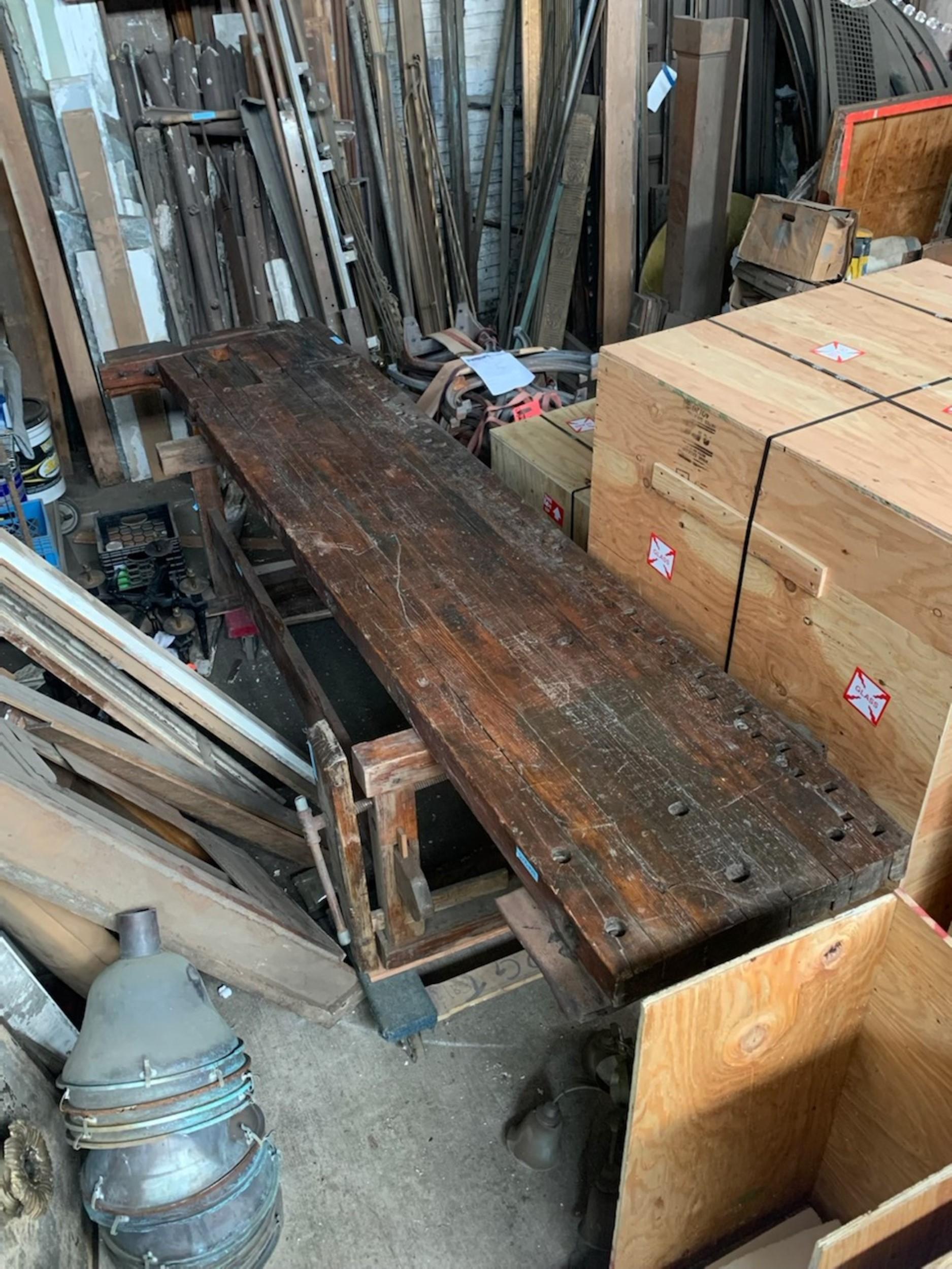 Oversize Antique Carpenters Workbench with 3 Vises 10