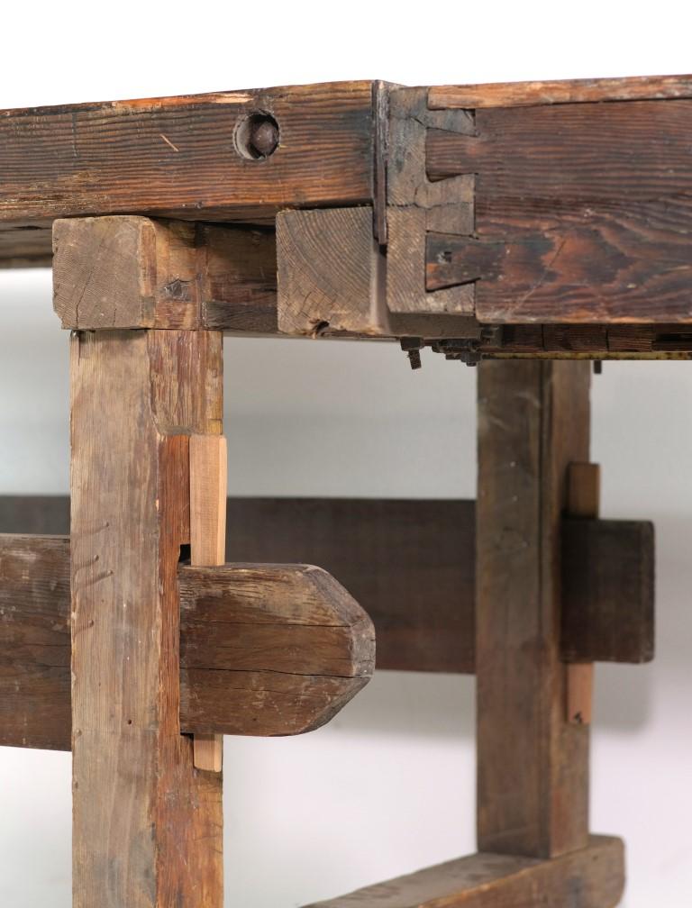 Cast Oversize Antique Carpenters Workbench with 3 Vises