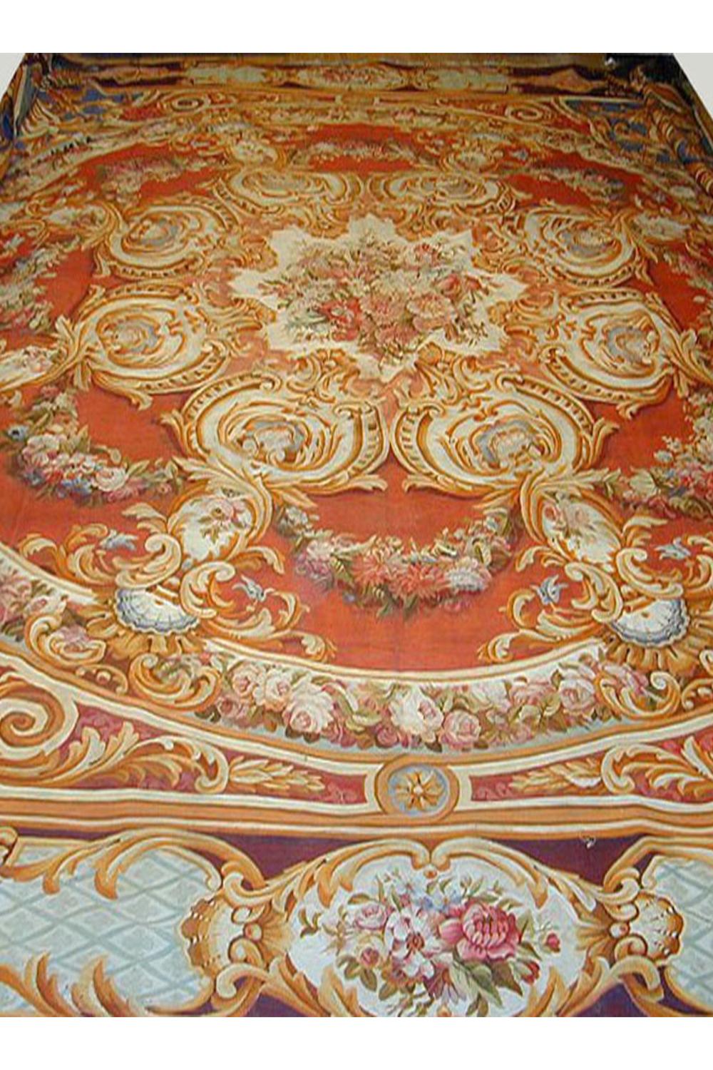 Oversize antique French Aubusson rug 15'5 x 18'. The Aubusson carpets of the second Empire period are often more elaborate and accomplished than their 18th century predecessors. The richness and complexity of ornaments is almost indescribable. The