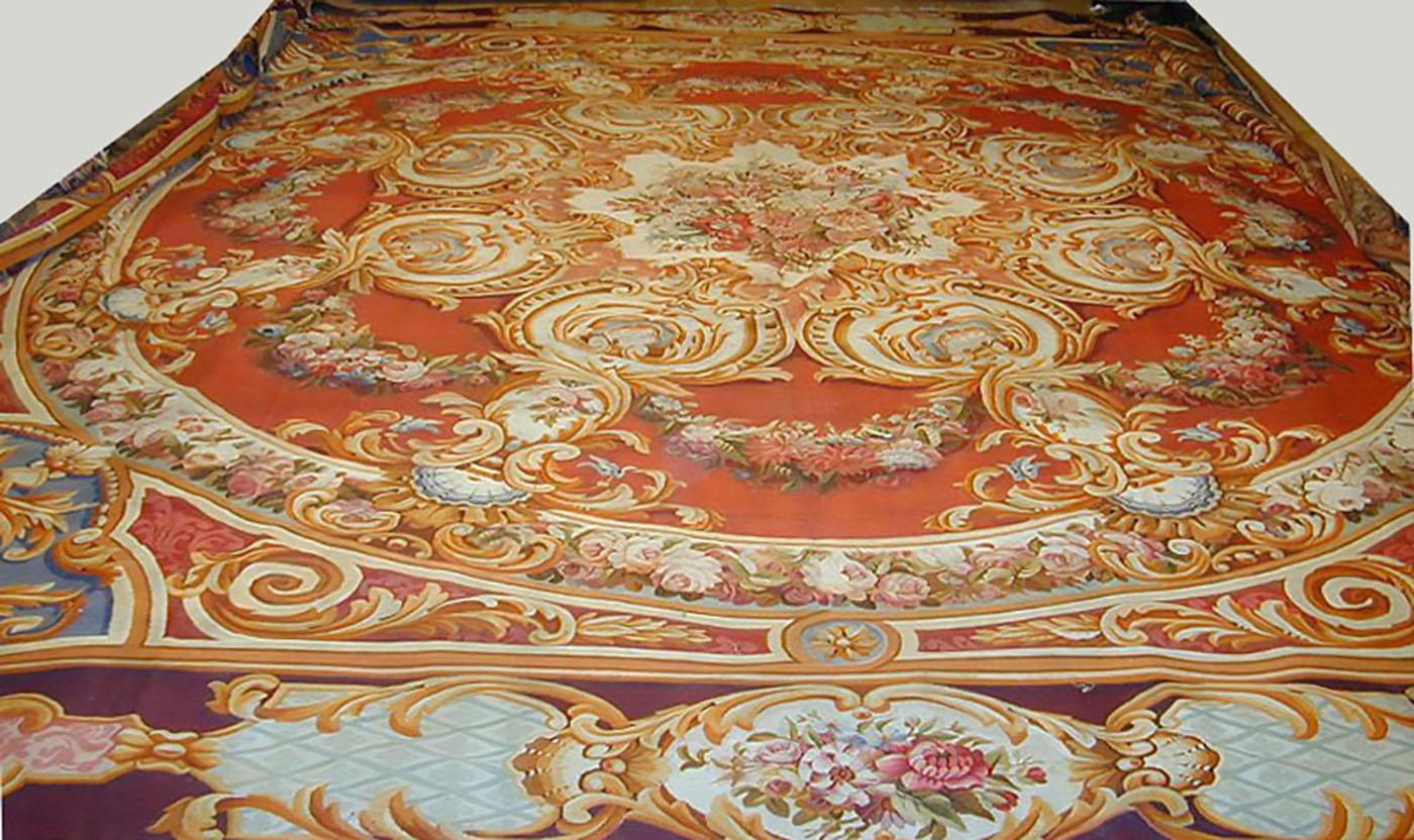Hand-Woven Oversize Antique French Aubusson Rug  15'5 x 18' For Sale