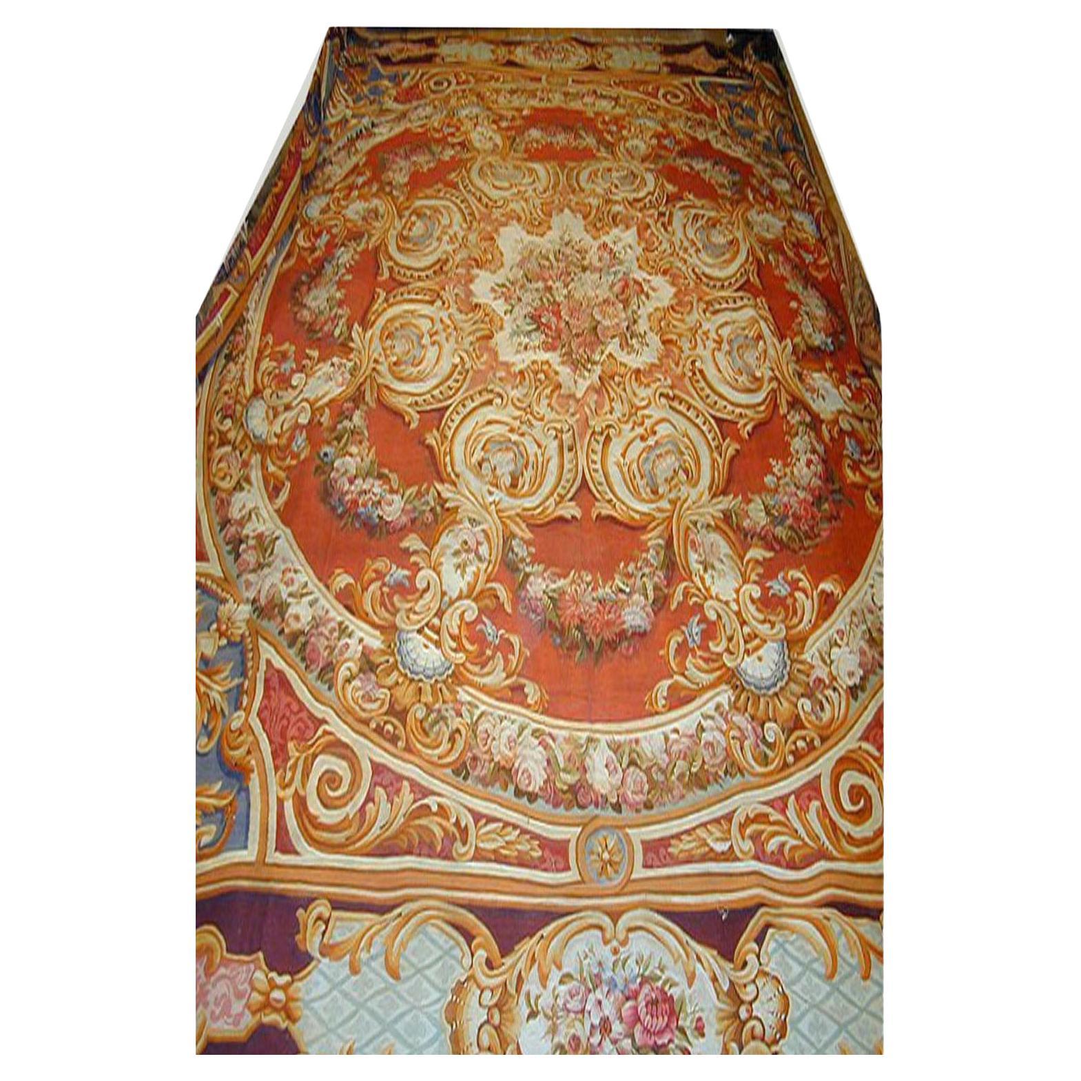 Oversize Antique French Aubusson Rug  15'5 x 18' For Sale