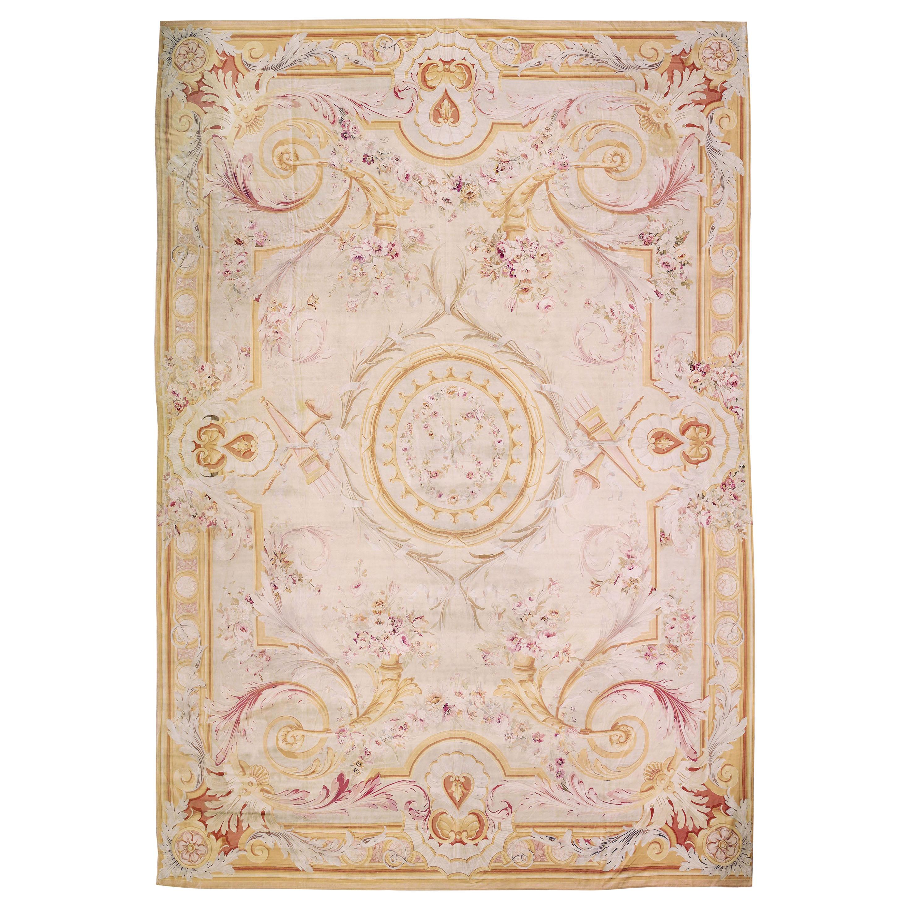 Oversize Antique French Aubusson Rug Carpet, circa 1890  21' x 32' For Sale