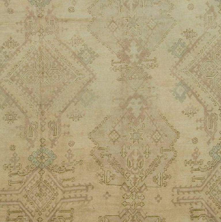 19th Century Oversize Antique Green Turkish Oushak Rug For Sale
