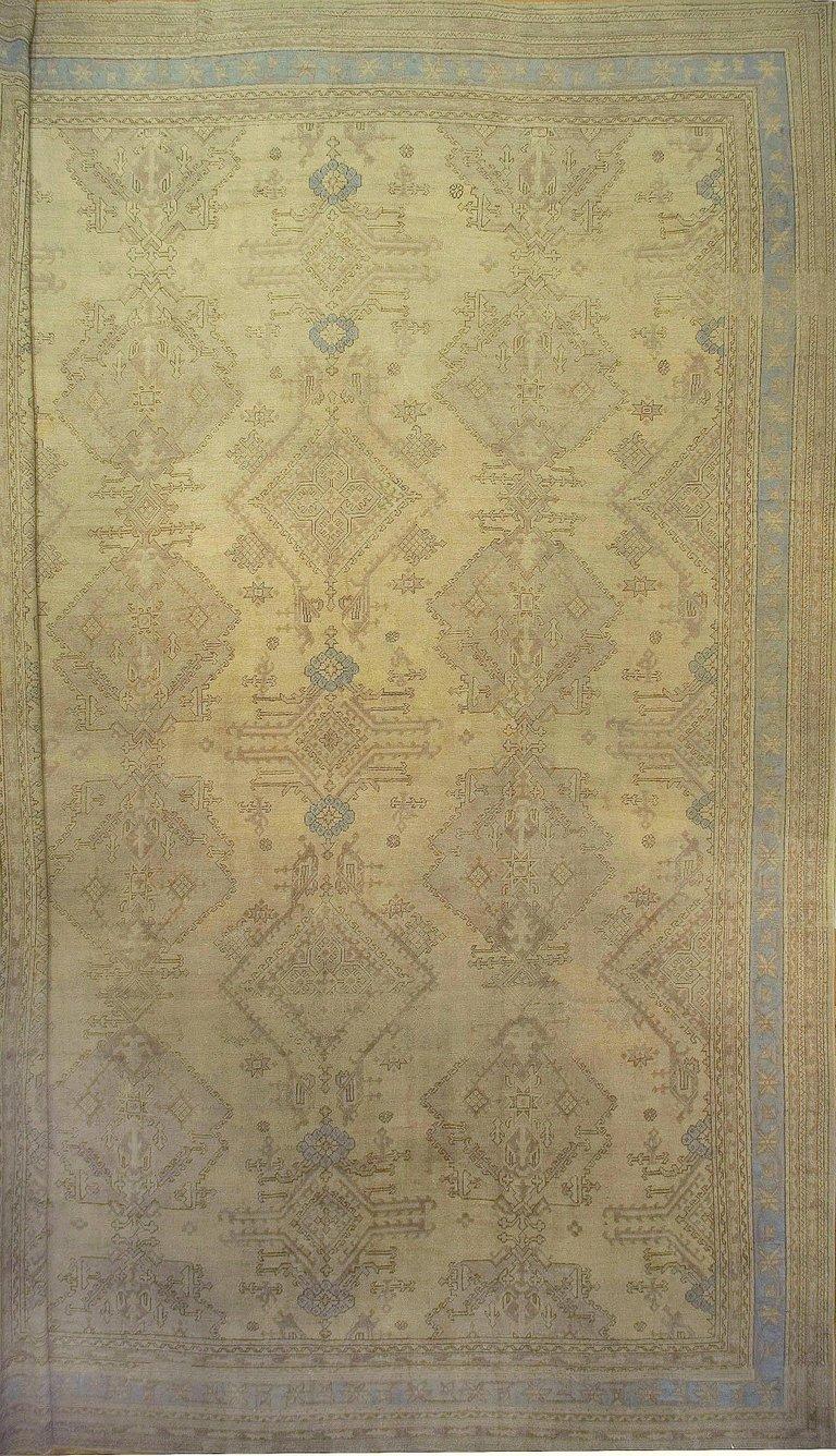 Wool Oversize Antique Green Turkish Oushak Rug For Sale