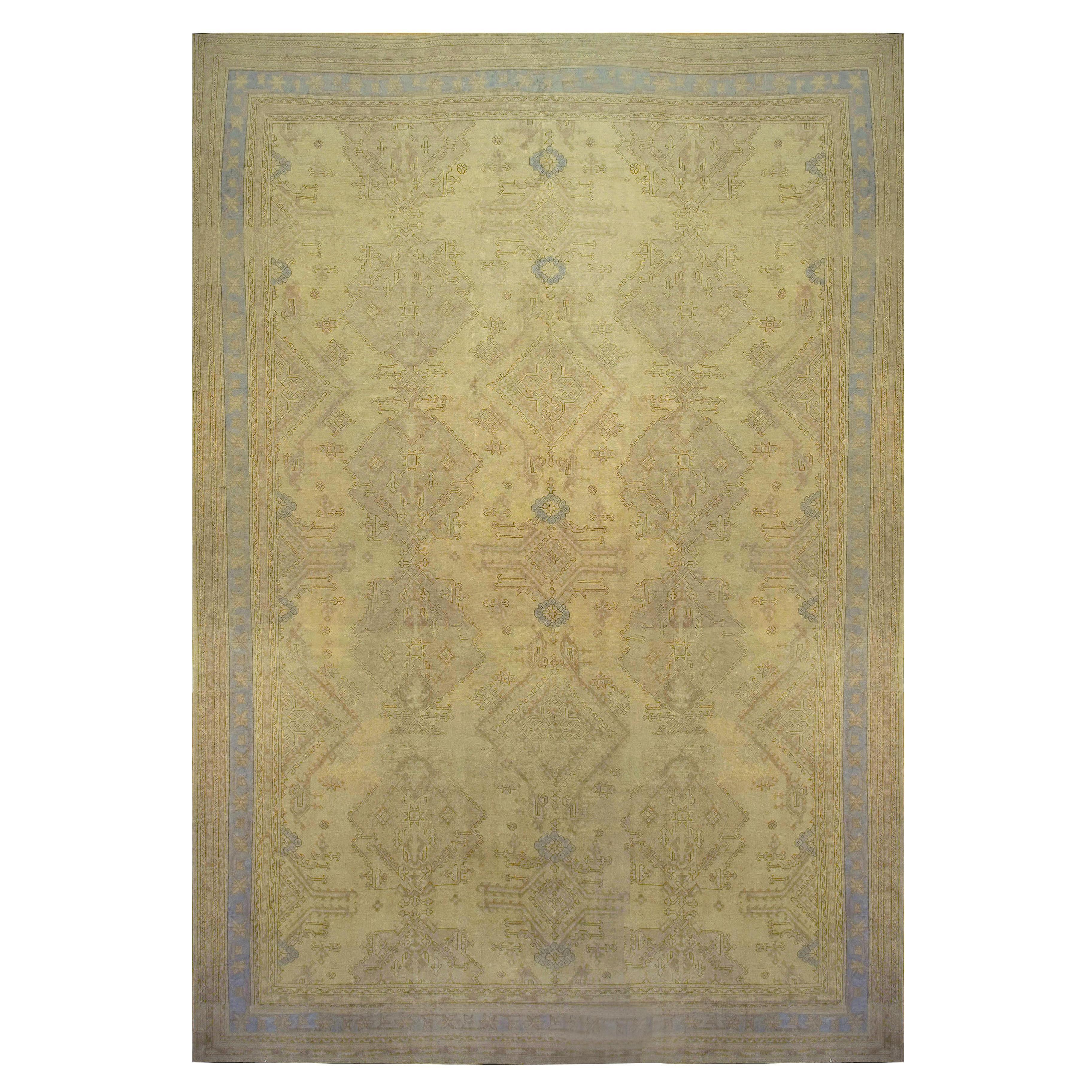 Tapis turc Oushak vert ancien surdimensionné