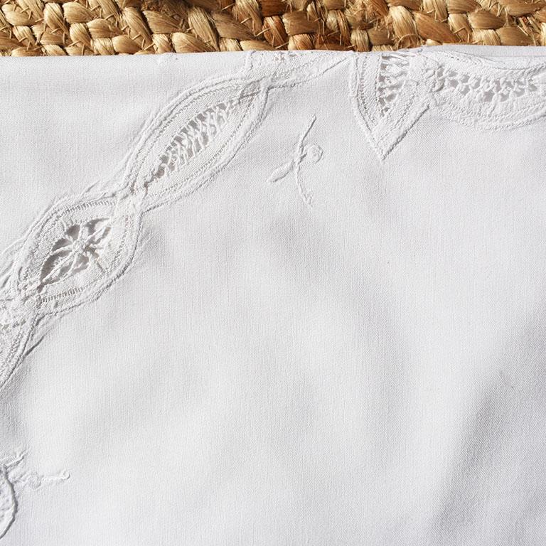 Oversize Antique Hand Made Crisp White Battenberg Lace Tablecloth 3