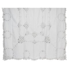 Oversize Antique Hand Made Crisp White Battenberg Lace Tablecloth