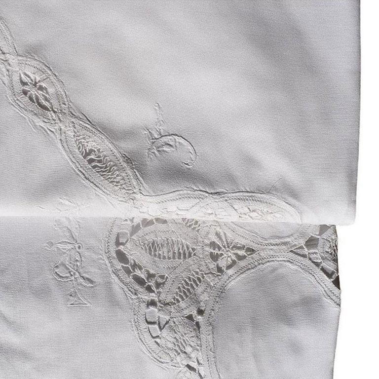 Victorian Oversize Antique Hand Made Crisp White Battenberg Lace Tablecloth