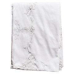 Oversize Used Hand Made Crisp White Battenberg Lace Tablecloth