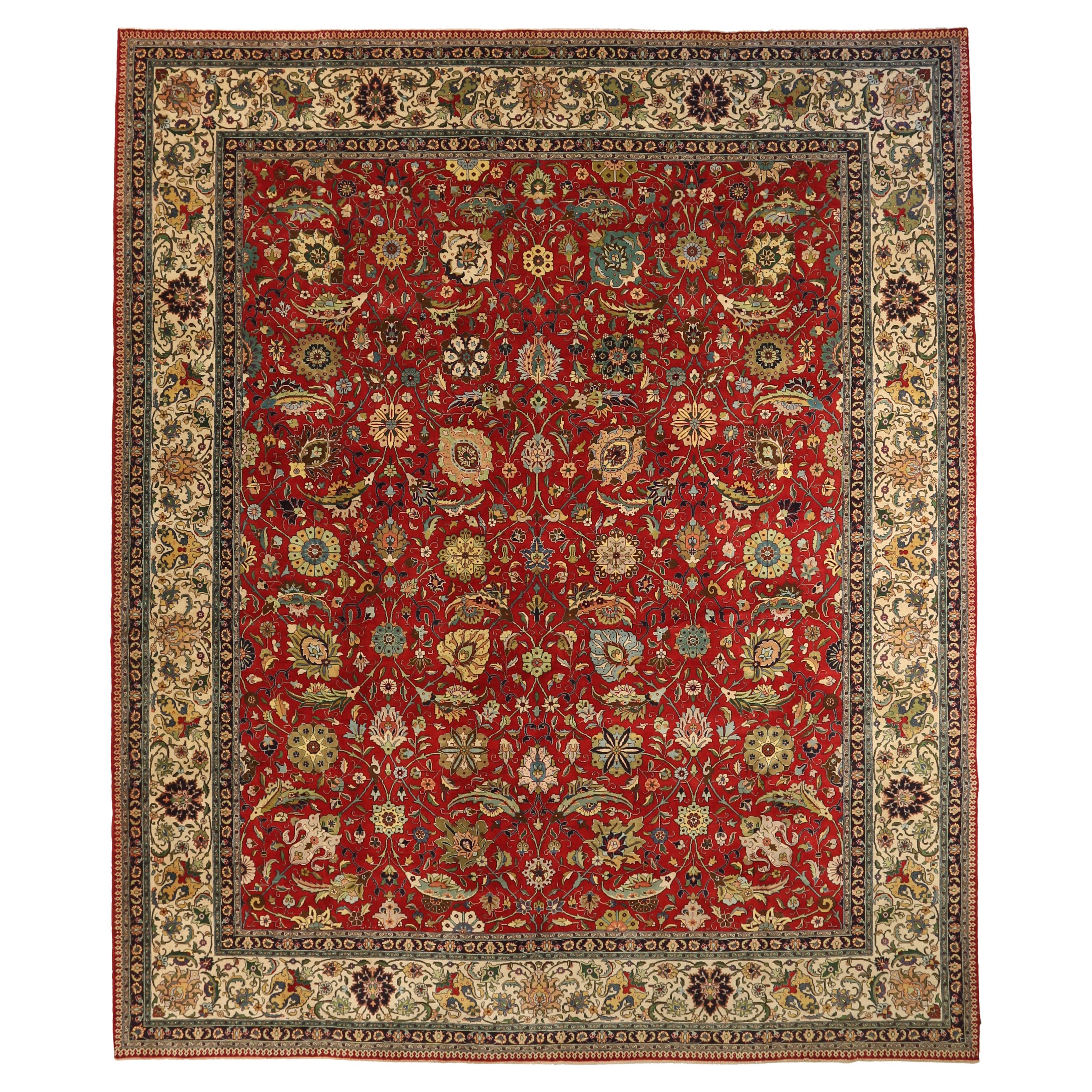 Antiker handgefertigter persischer Teppich in Übergröße im Tabriz-Design 