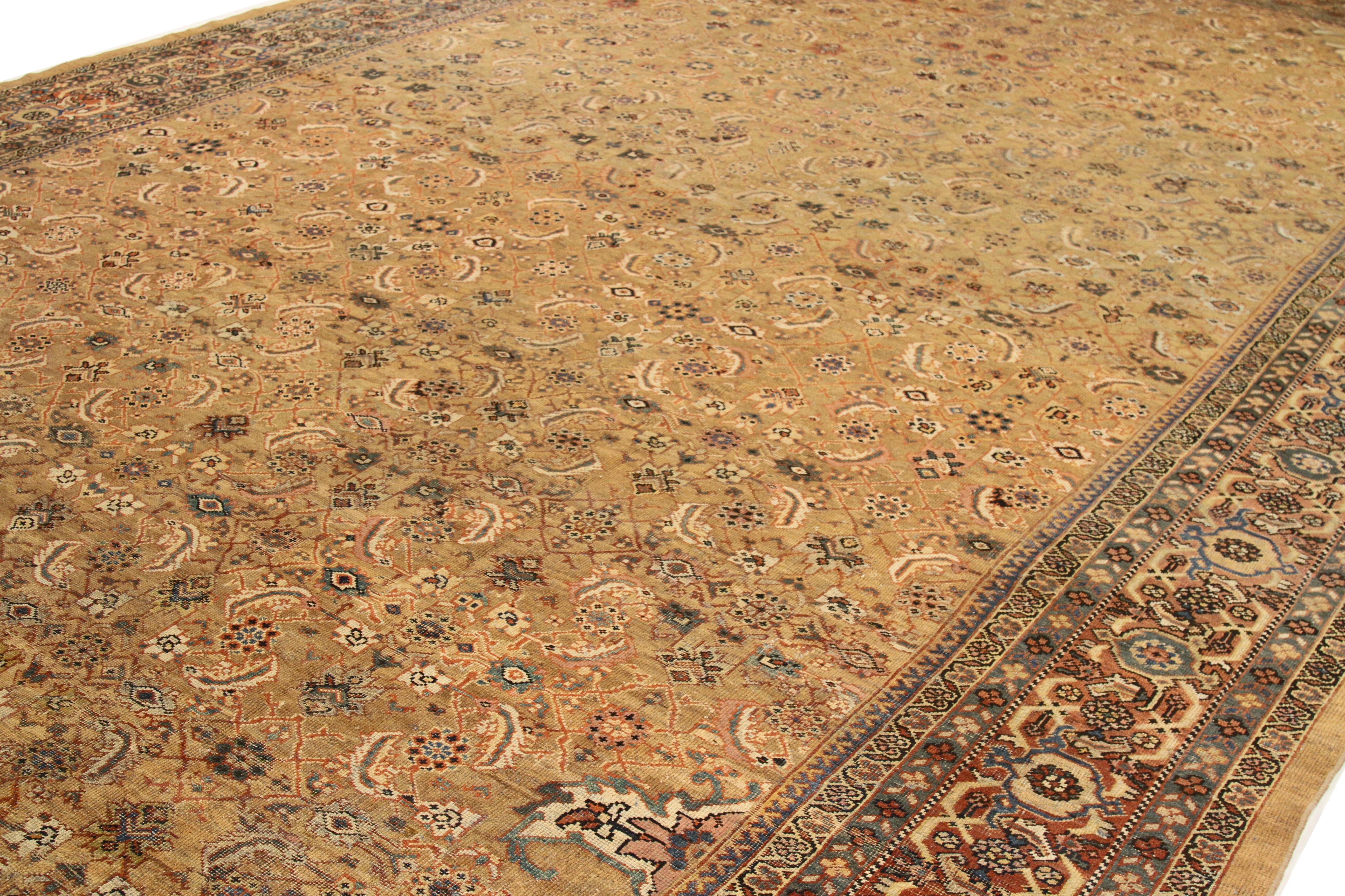 Hand-Woven Oversize Antique Handwoven Persian Area Rug Sultanabad Design For Sale