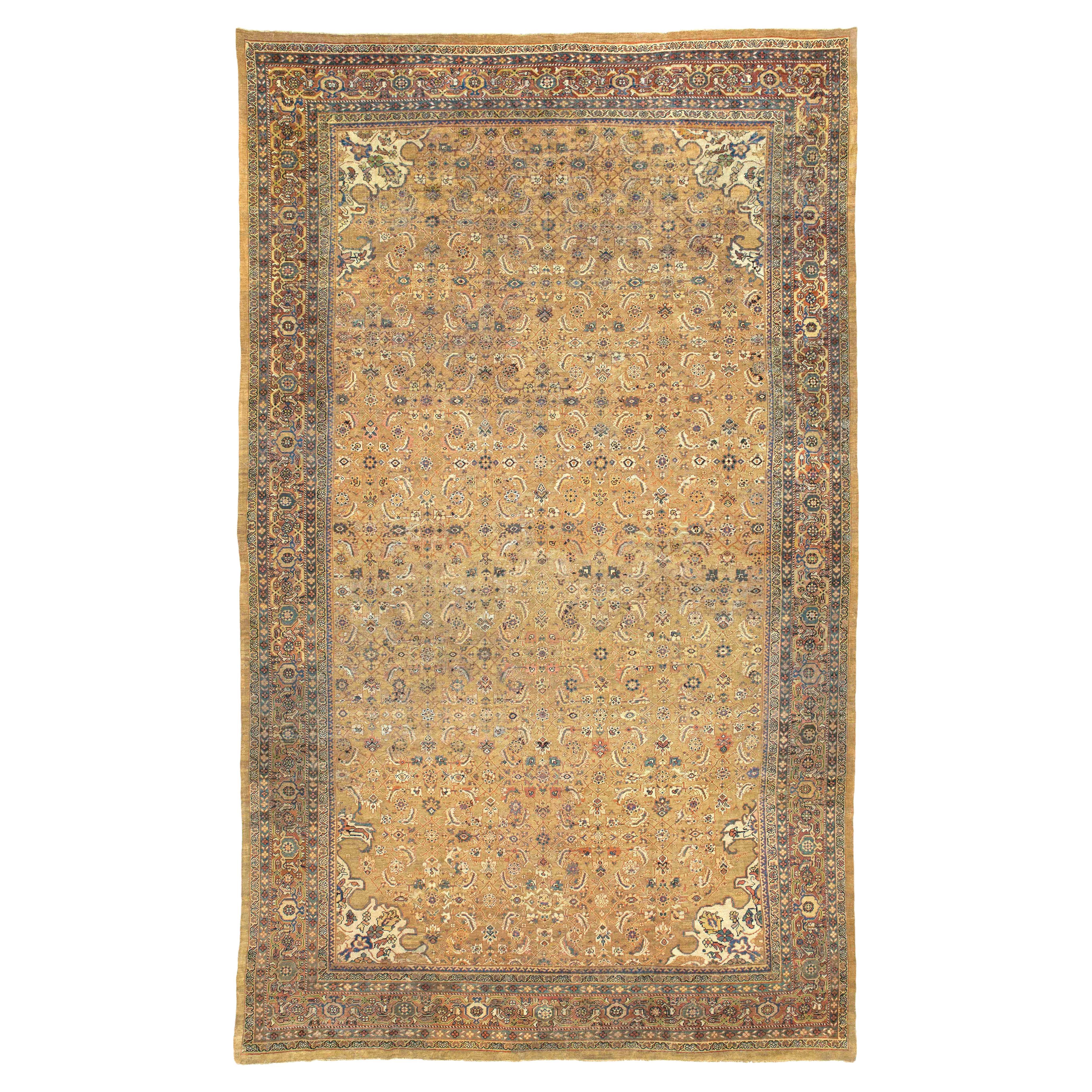 Oversize Antique Handwoven Persian Area Rug Sultanabad Design For Sale