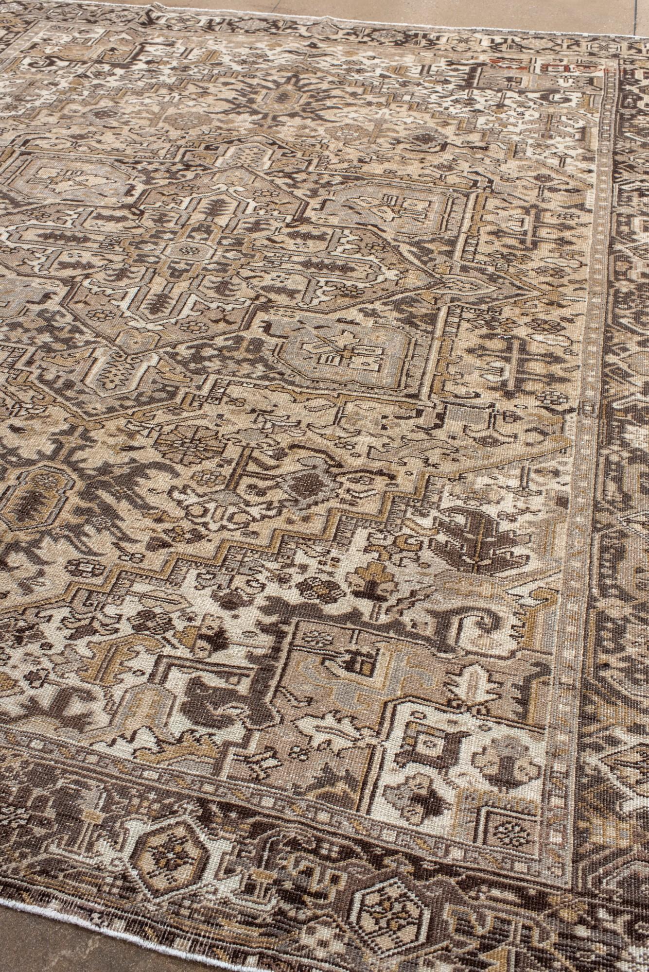 Persian Oversize Antique Heriz Rug in Neutral Tones For Sale