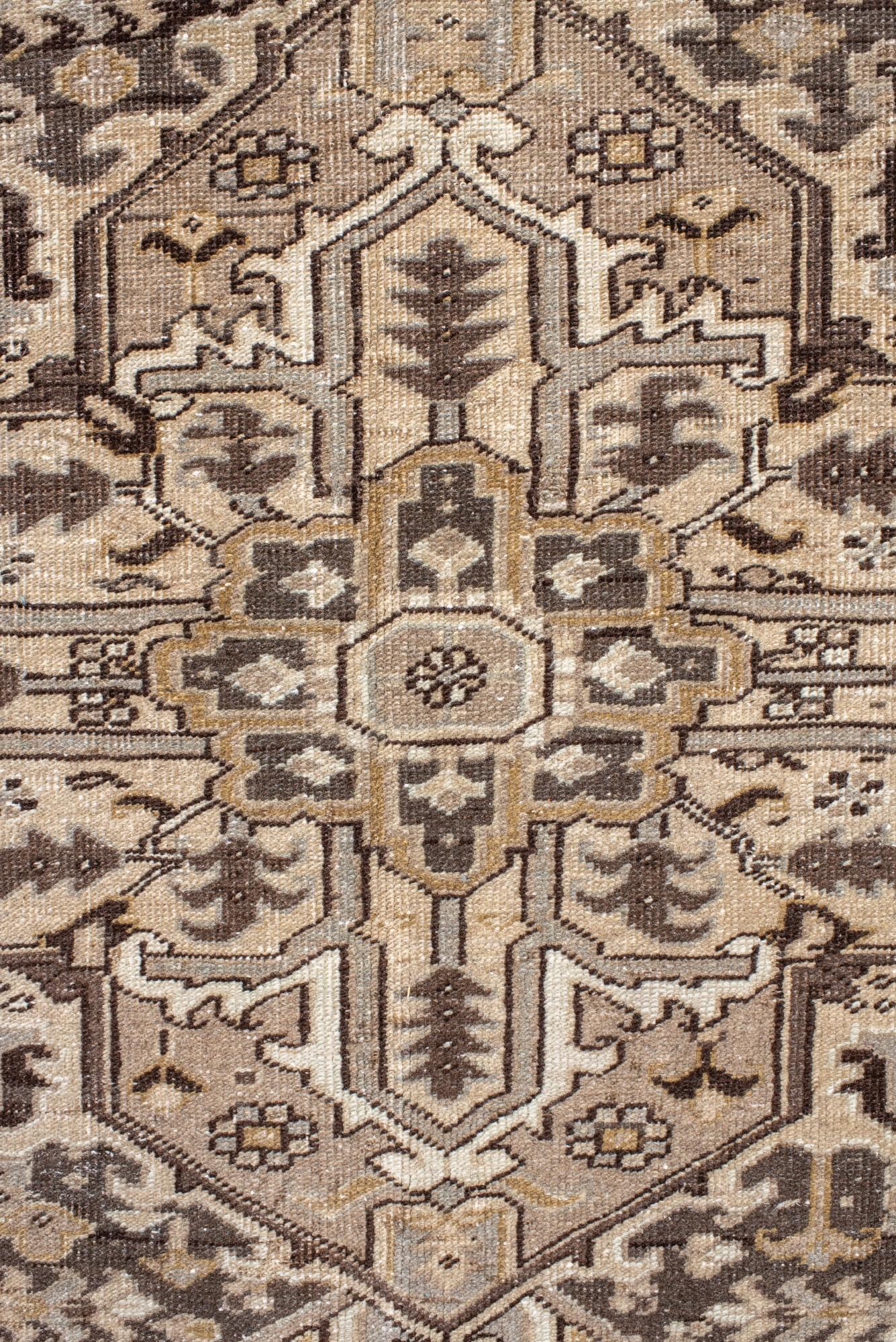 Hand-Knotted Oversize Antique Heriz Rug in Neutral Tones For Sale