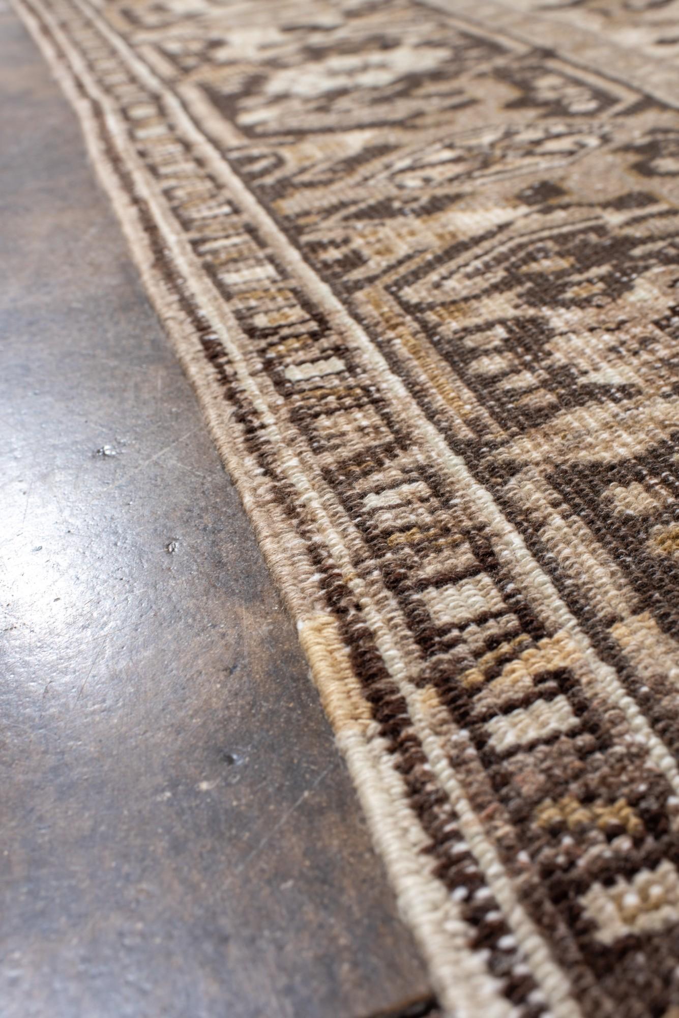 Wool Oversize Antique Heriz Rug in Neutral Tones For Sale