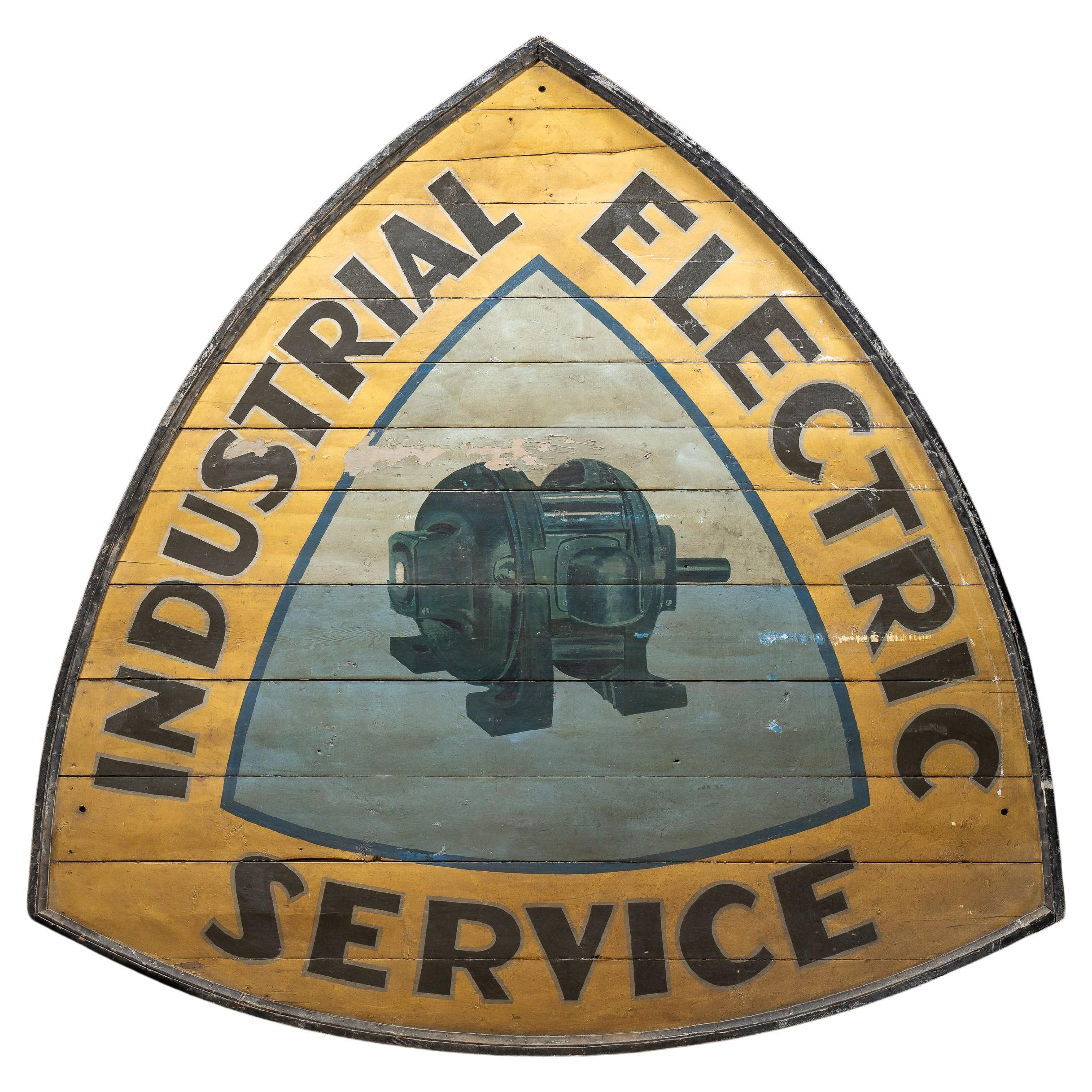 Oversize Antique Industrial Electric Service Hand-Painted Wooden Sign