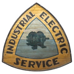Oversize Antique Industrial Electric Service Hand-Painted Wooden Sign