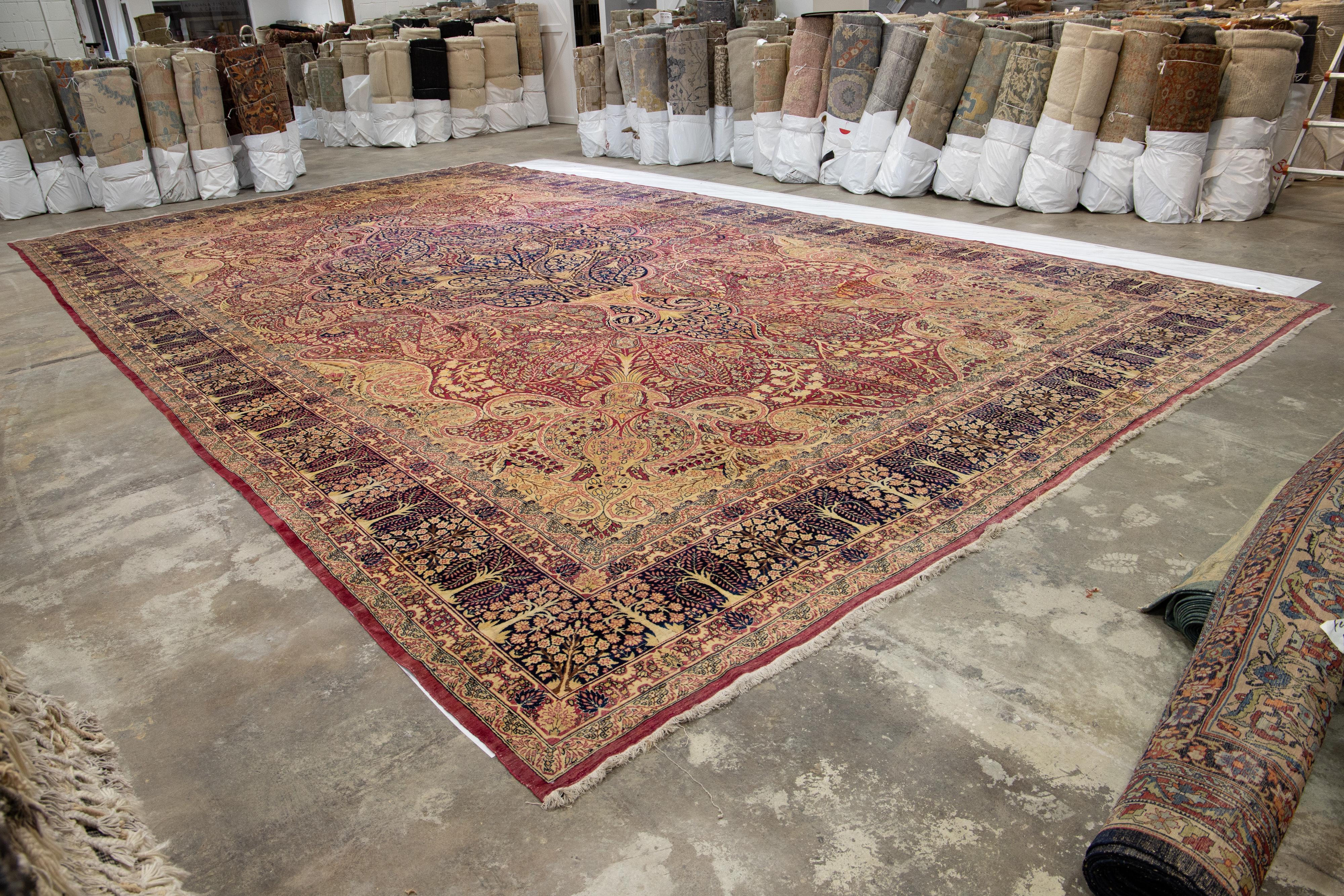Rare Oversized Kirman Persian Rug – 15' x 26' – Hand-Knotted Wool For Sale 9