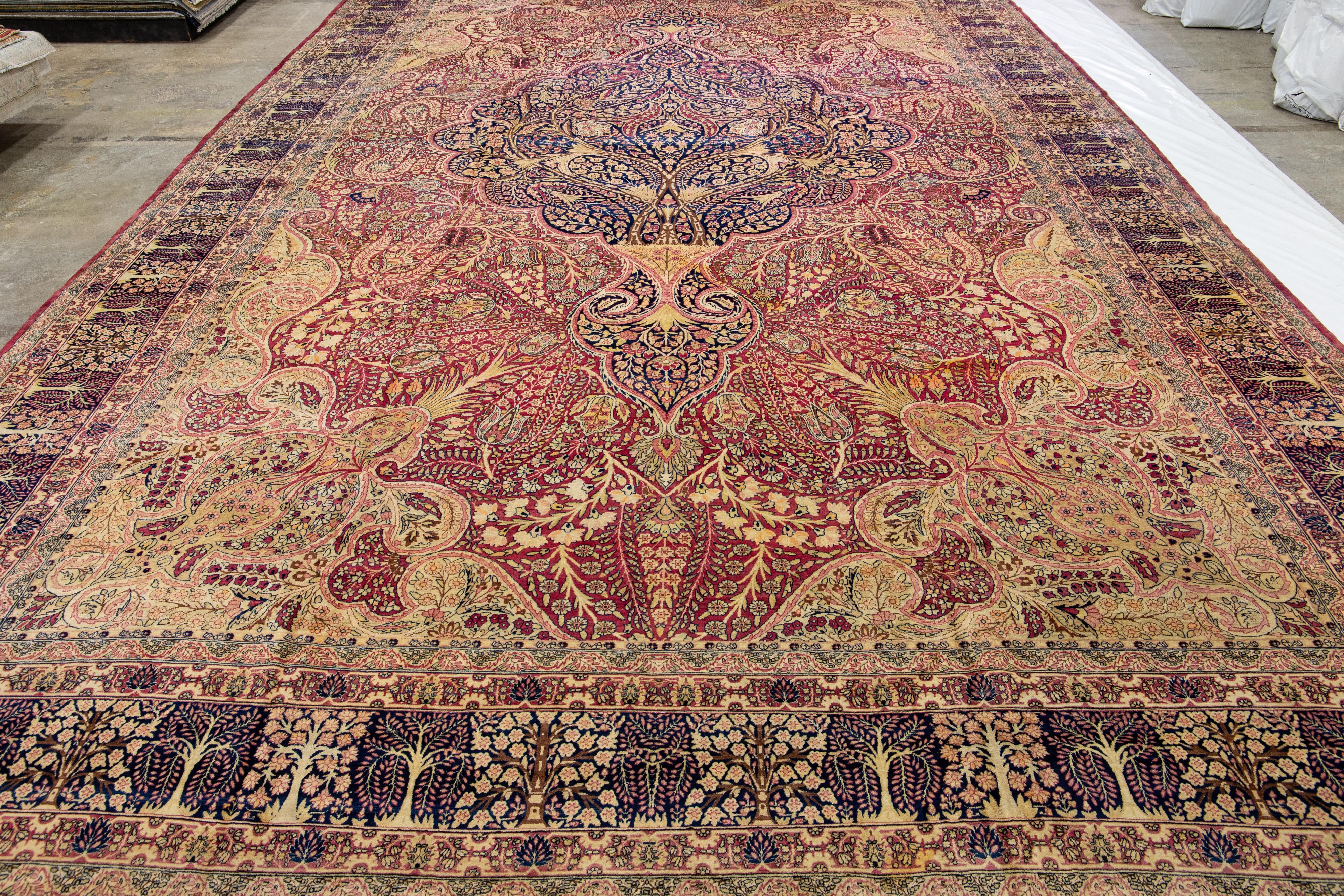 Rare Oversized Kirman Persian Rug – 15' x 26' – Hand-Knotted Wool For Sale 4