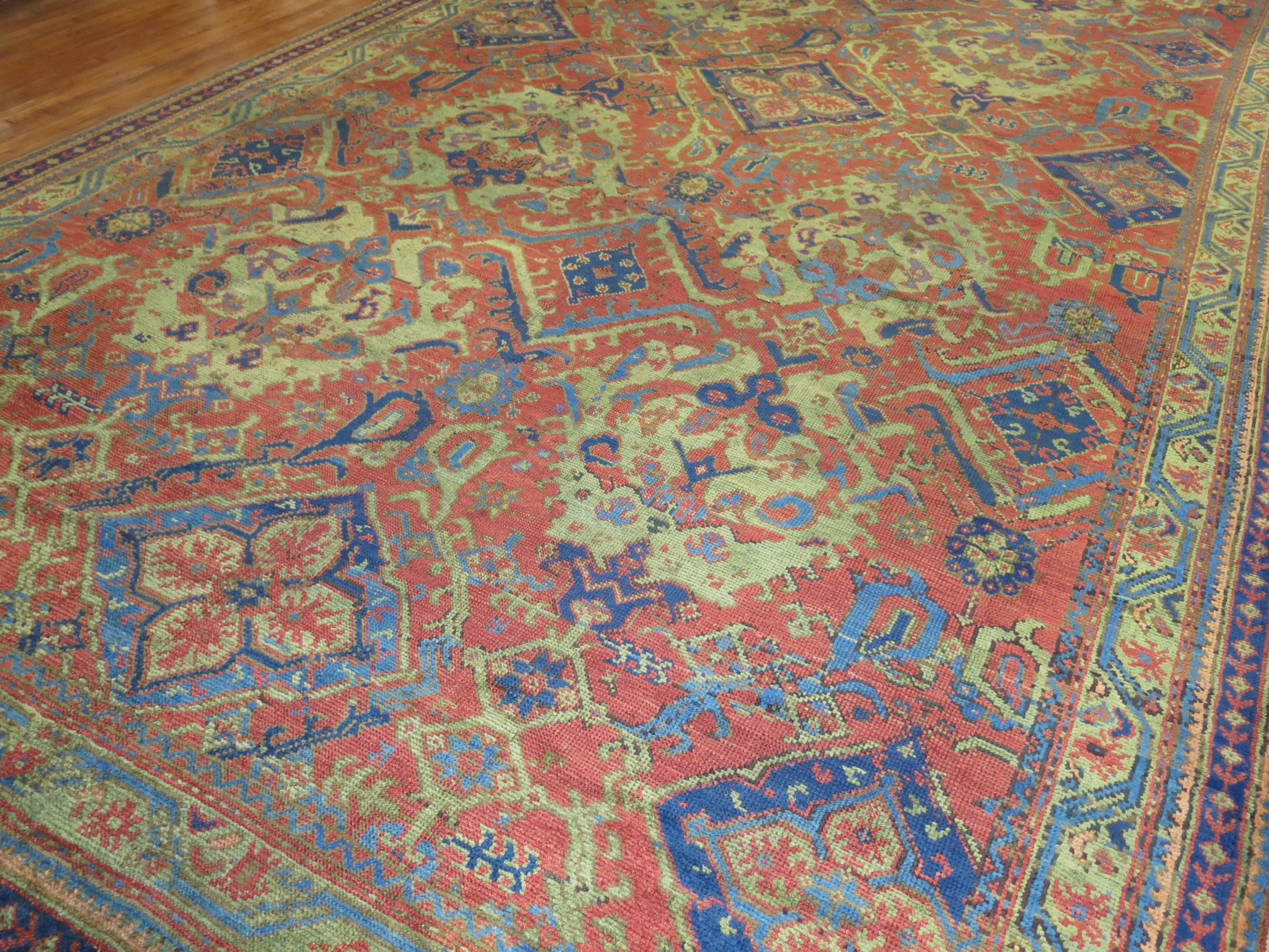 Hand-Woven Oversize Antique Oushak Smyrna  Rug For Sale