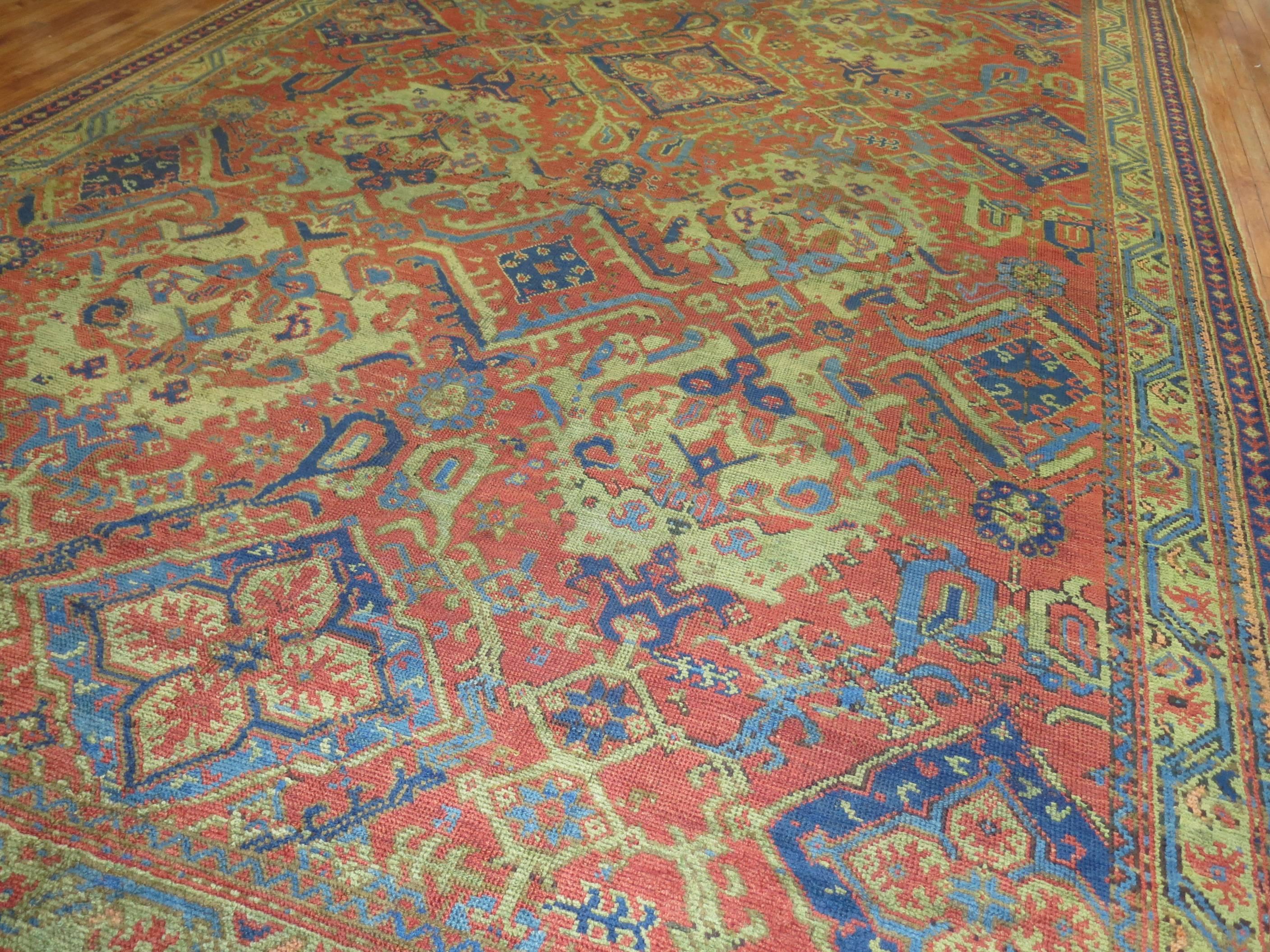 Oversize Antique Oushak Smyrna  Rug In Good Condition For Sale In New York, NY