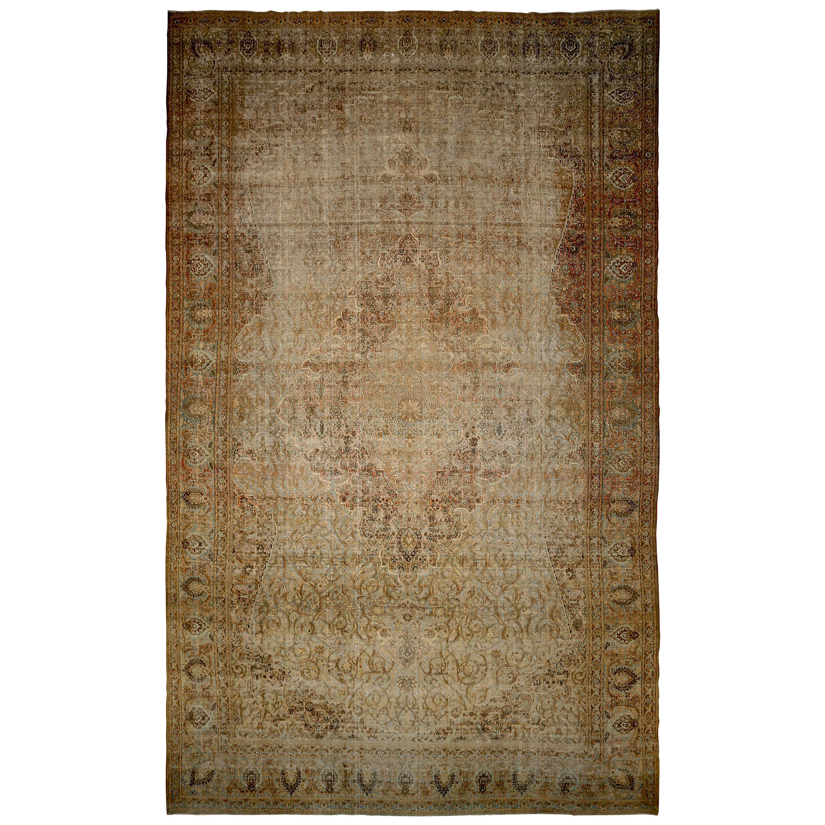 Oversize Antique Persian Area Rug Kashan Design For Sale