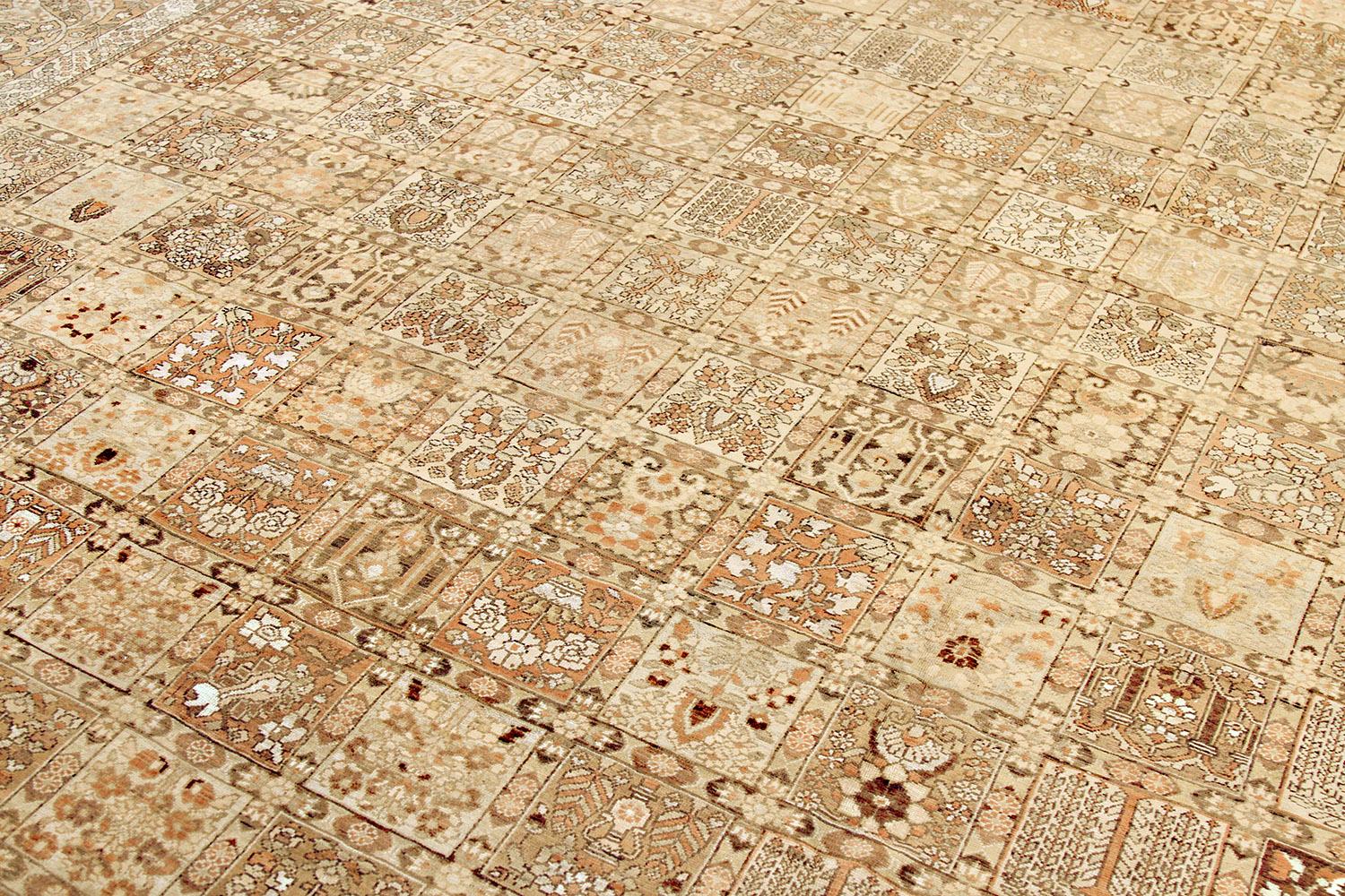Other Oversize Antique Persian Bakhtiar Rug with Brown and White Botanical Details For Sale