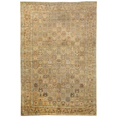 Oversize Vintage Persian Bakhtiar Rug with Brown and White Botanical Details