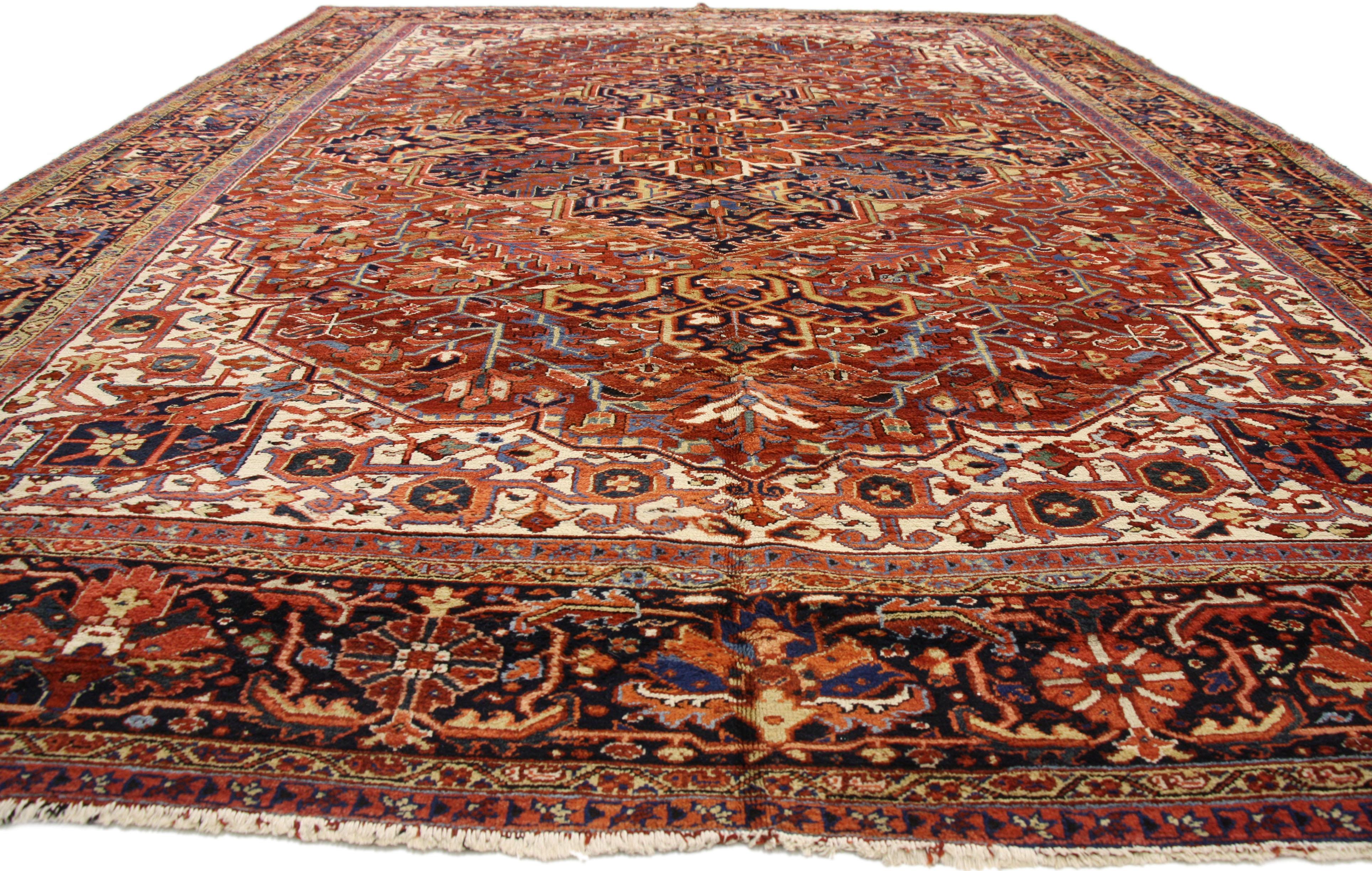 Heriz Serapi Antique Persian Heriz Palace Rug with Federal and American Colonial Style