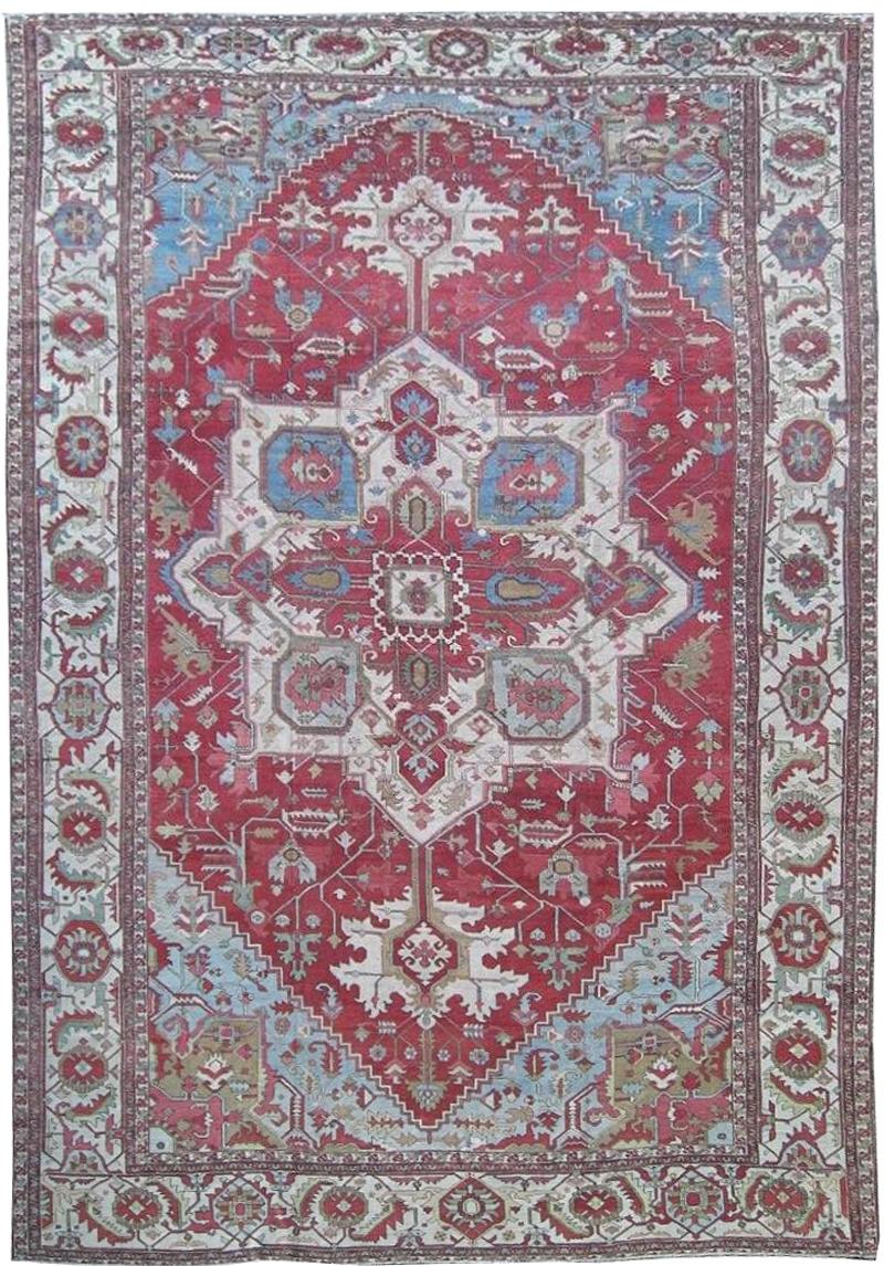 Wool Oversize Antique Persian Heriz Serapi Rug, circa 1890  13'10 x 20'8 For Sale