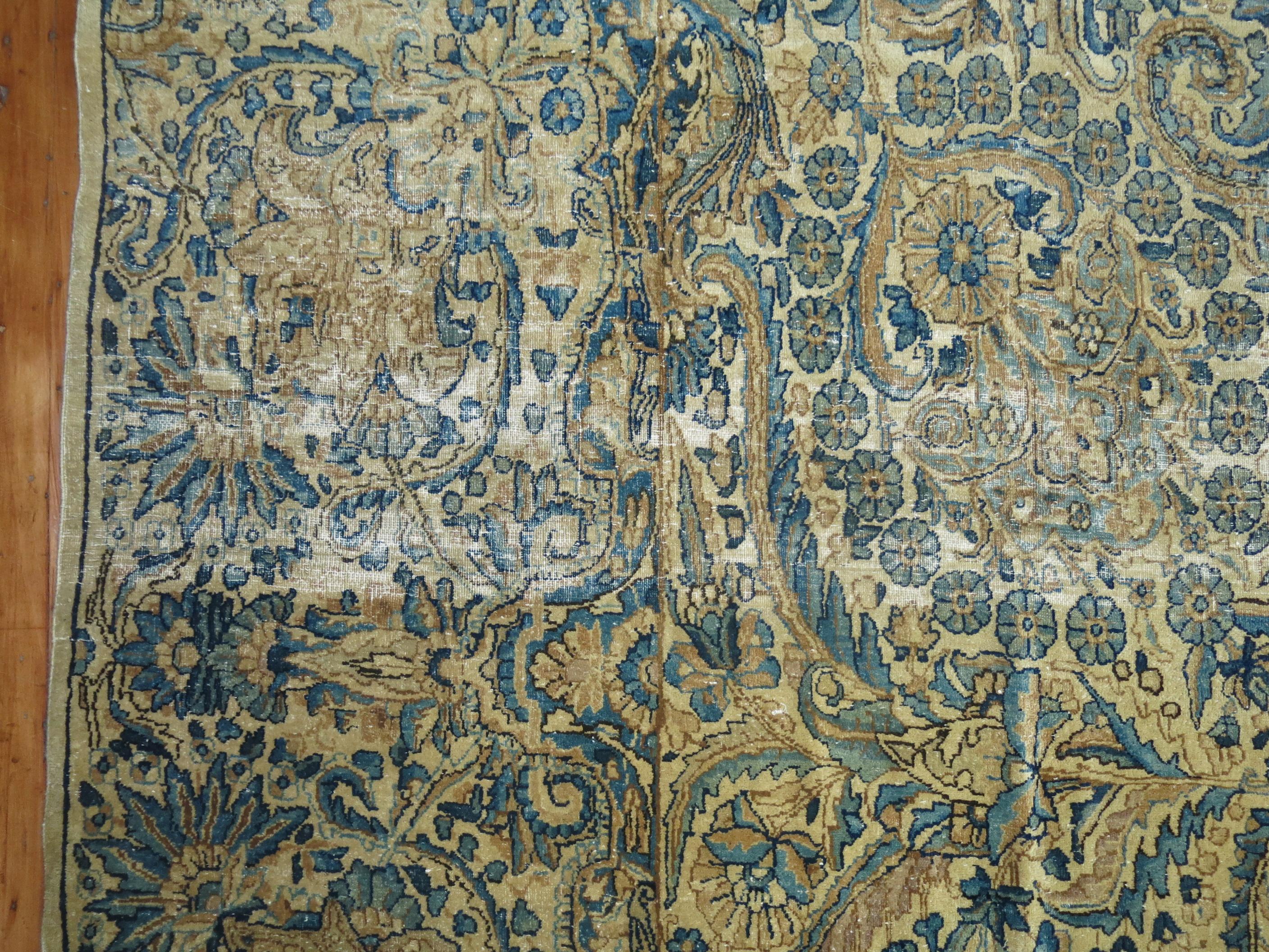 Perse Tapis Kerman persan ancien vert et bleu de la collection Zabihi en vente