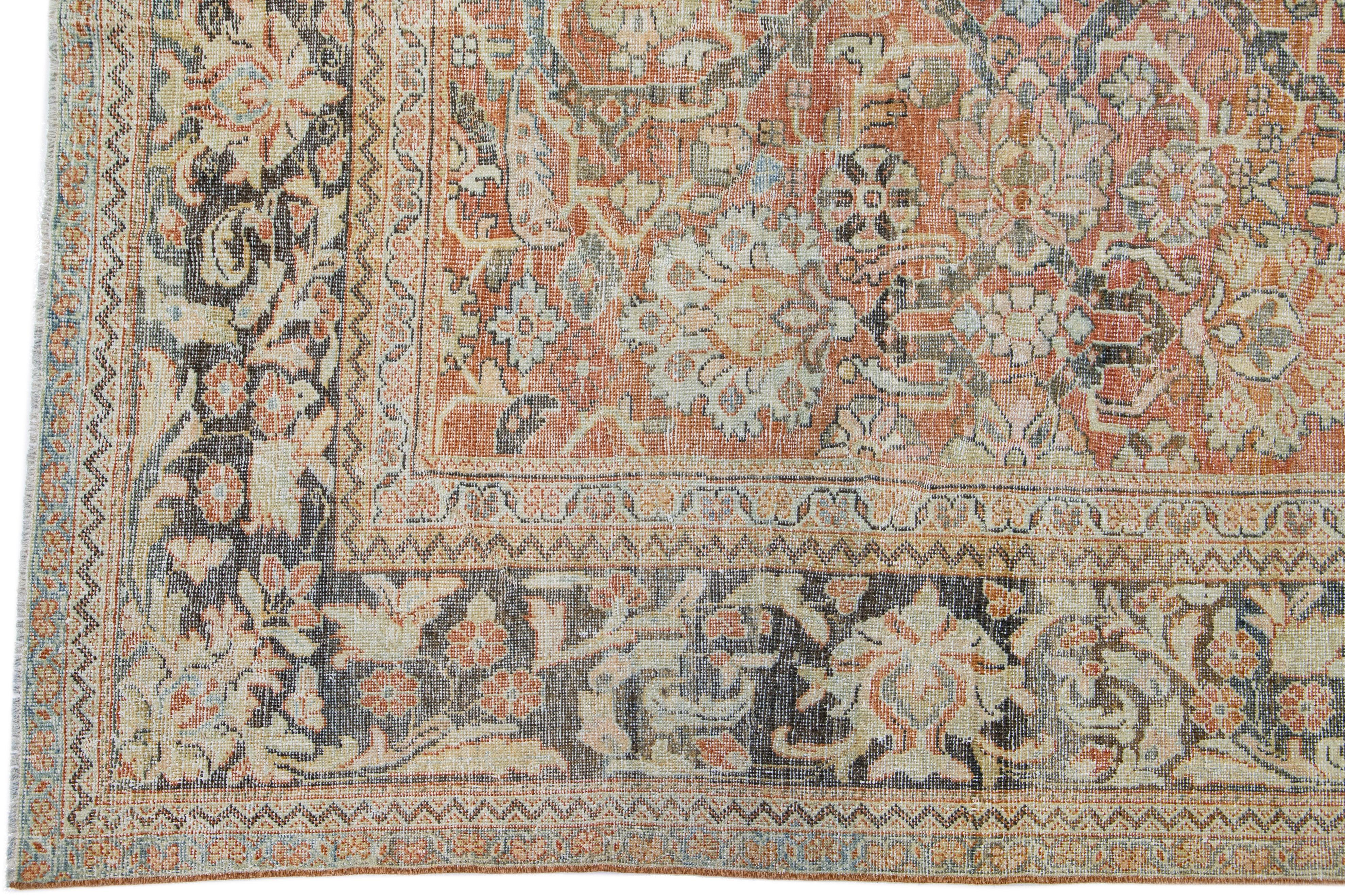 Oversize Antique Persian Mahal Wool Rug with Allover Orange/Rust Field In Good Condition For Sale In Norwalk, CT