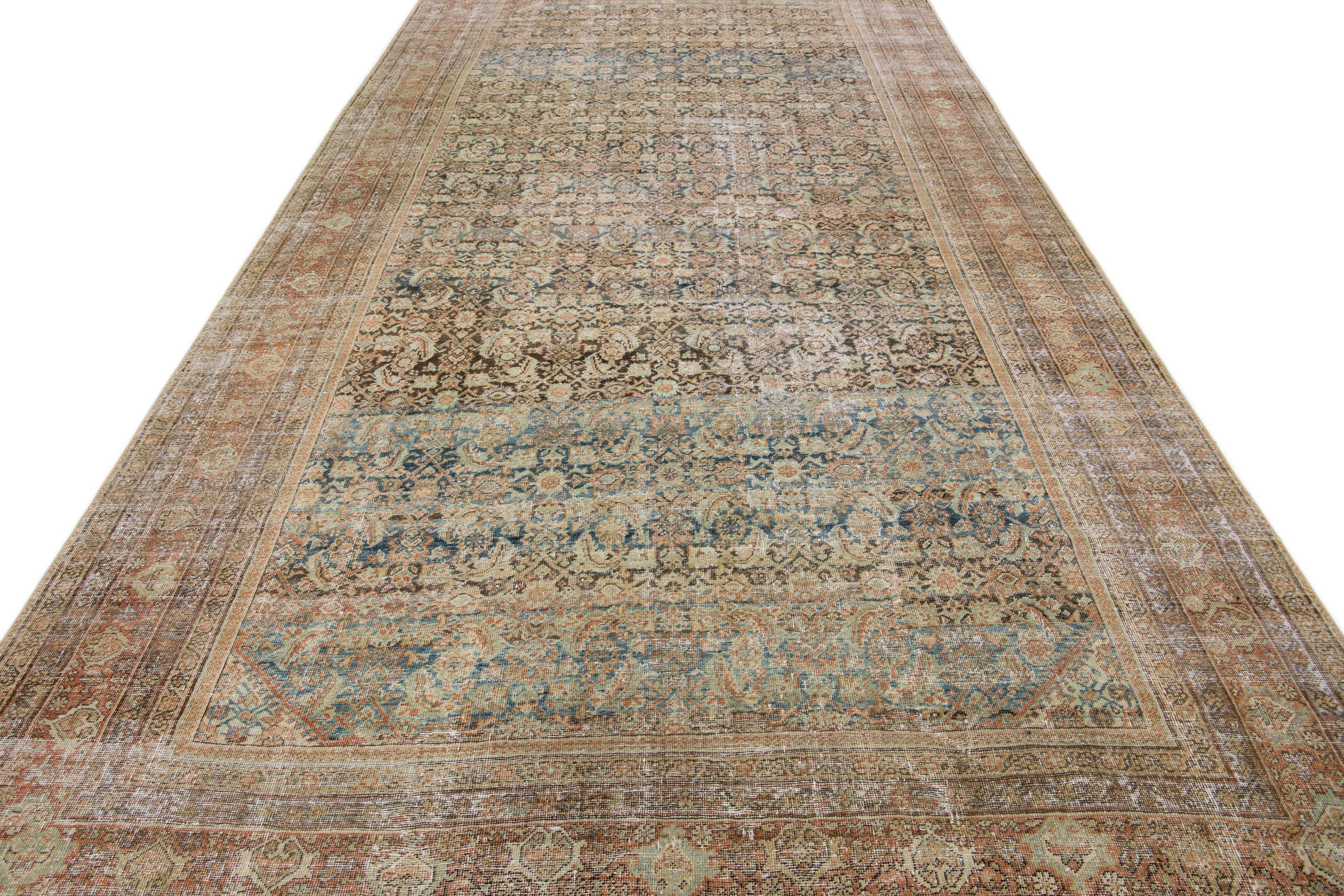 Islamic Oversize Antique Persian Malayer Blue Handmade Wool Rug with Allover Motif For Sale