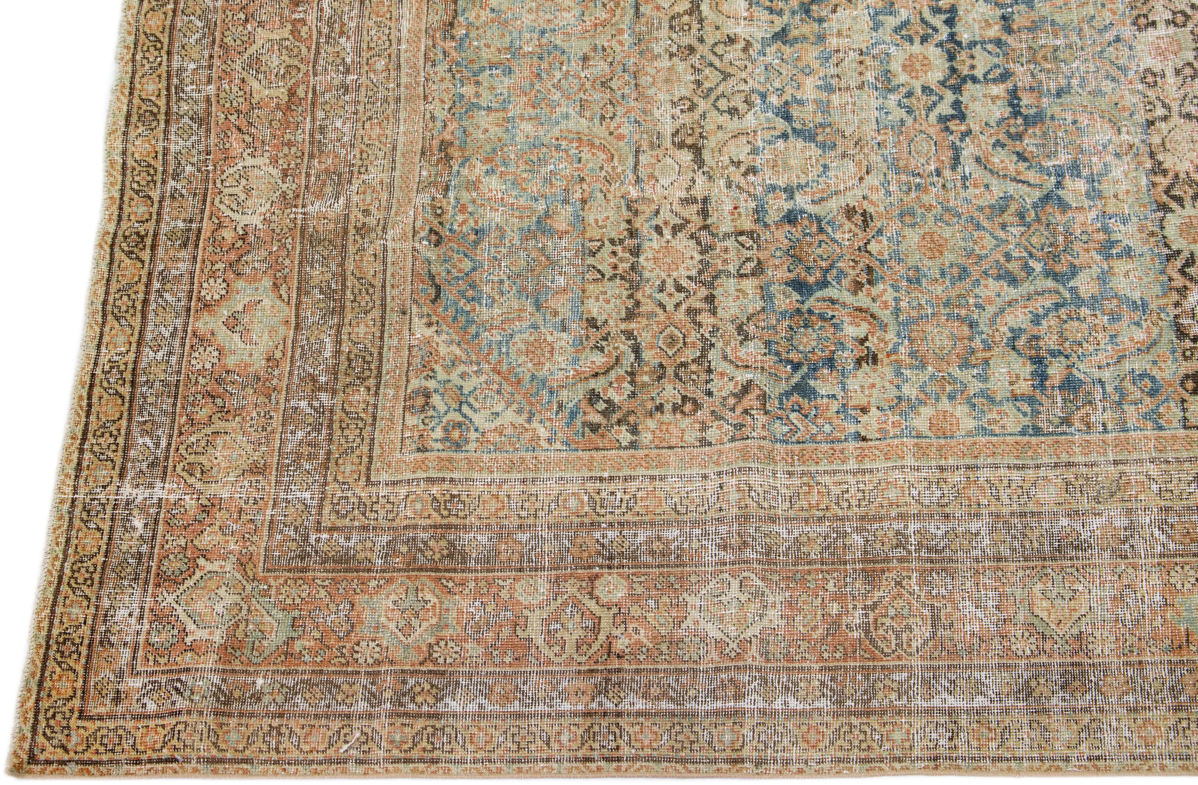 Übergroßer antiker persischer Malayerblauer handgefertigter Wollteppich mit Allover-Motiv (Persisch) im Angebot