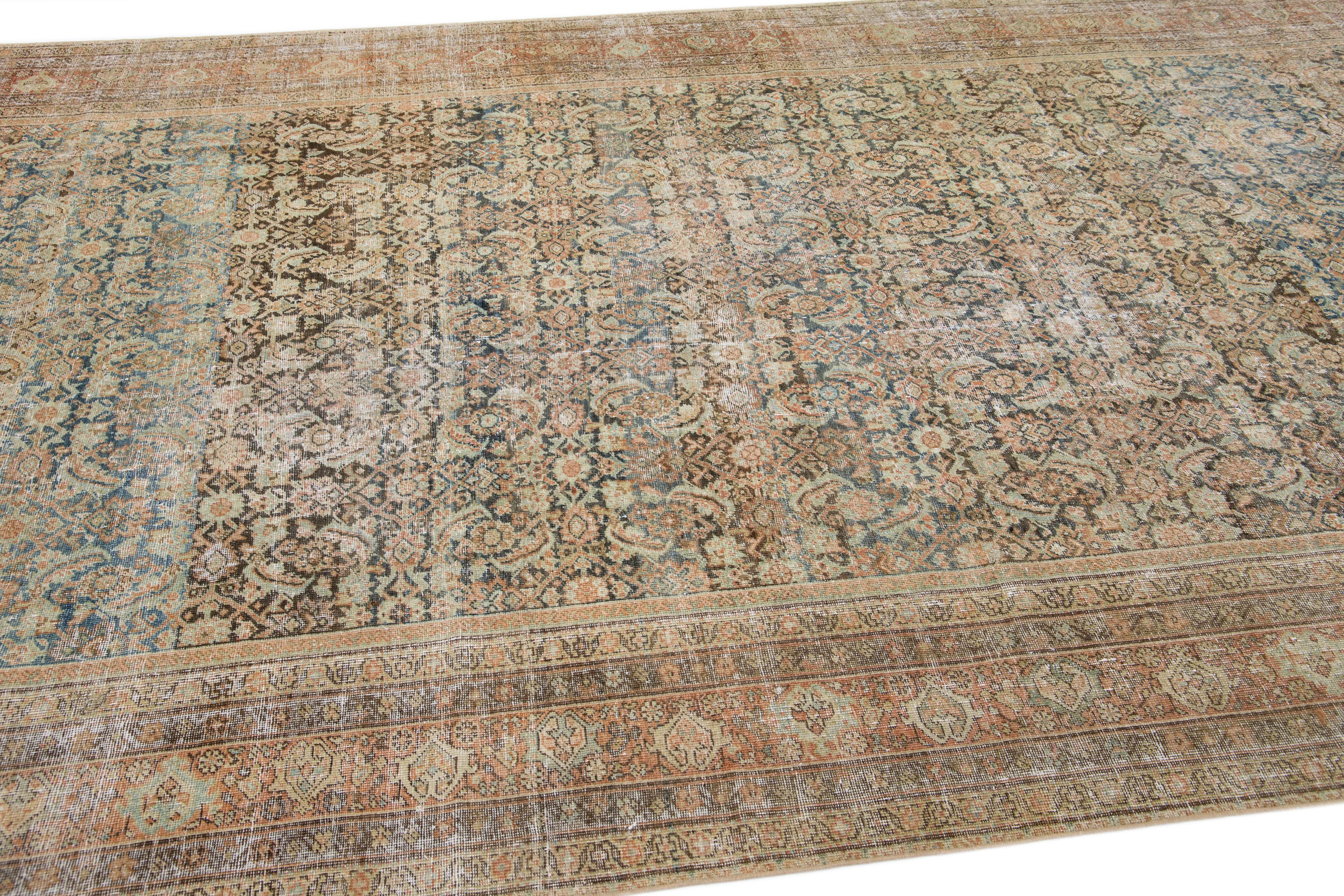 Oversize Antique Persian Malayer Blue Handmade Wool Rug with Allover Motif For Sale 1