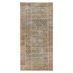 Tappeto antico oversize in lana blu Malayer, fatto a mano, con motivo a trifoglio