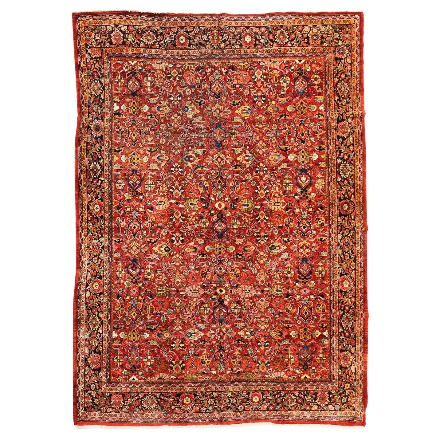 Oversize Antique Persian Red Gold Floral Mahal Ziegler Large Area Rug, c. 1930s