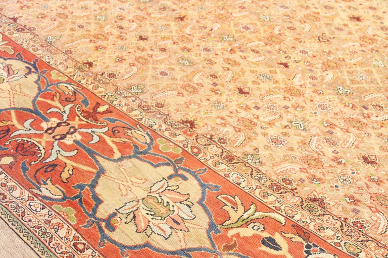 Oversize Antique Persian Sultanabad Rug with White and Pink Floral Details For Sale at 1stDibs