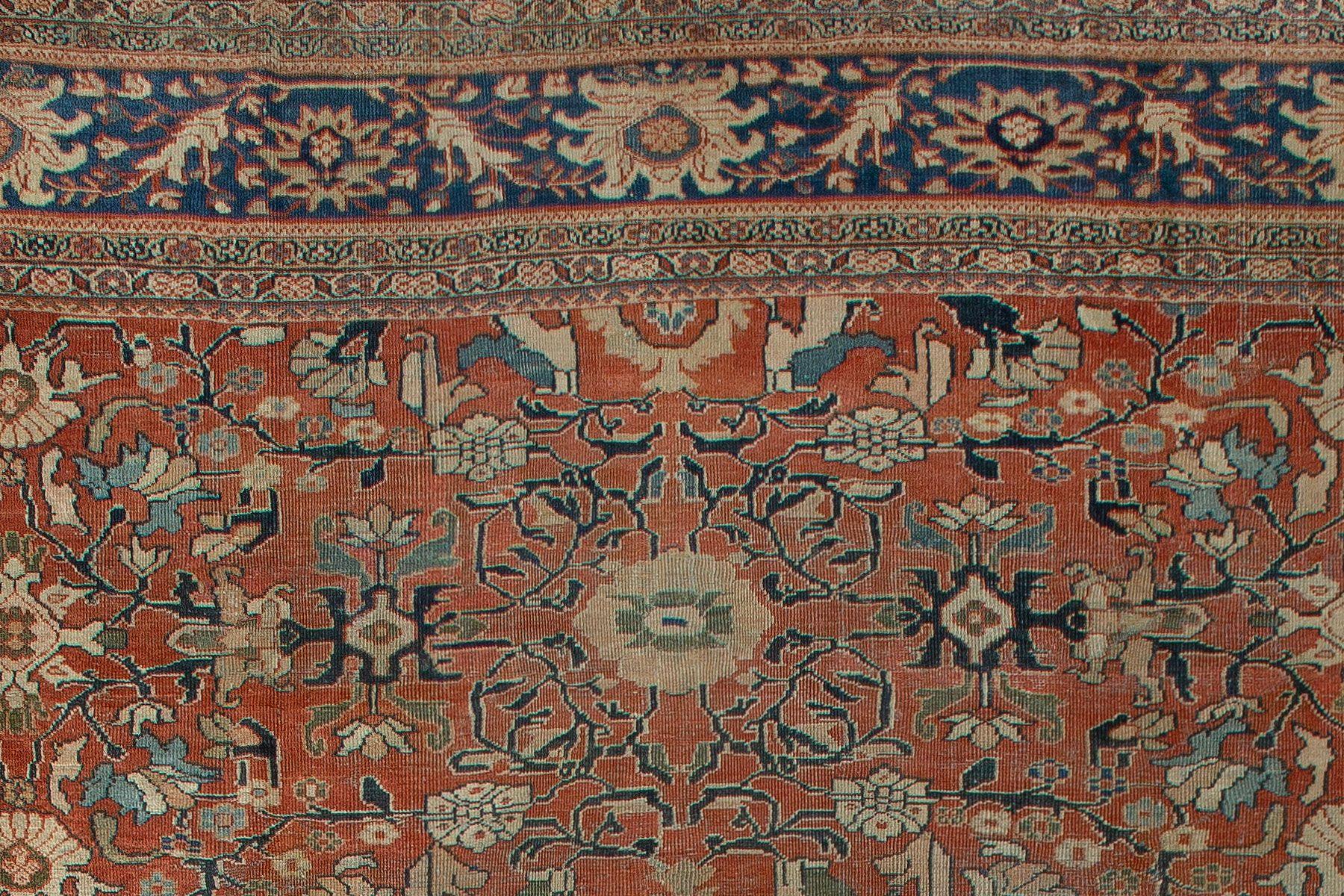 Oversize Antique Persian Terracotta Mahal Rug For Sale 5