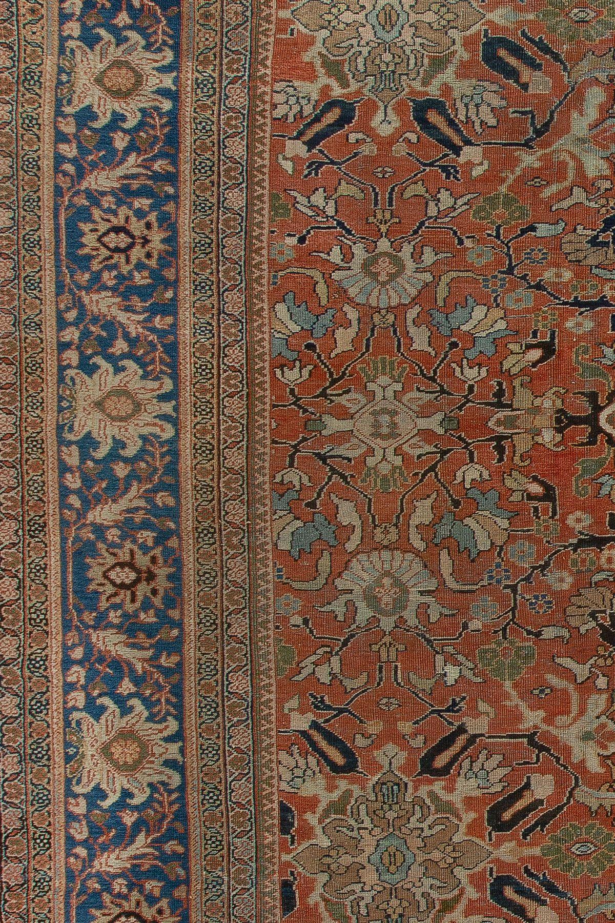 Oversize Antique Persian Terracotta Mahal Rug For Sale 7