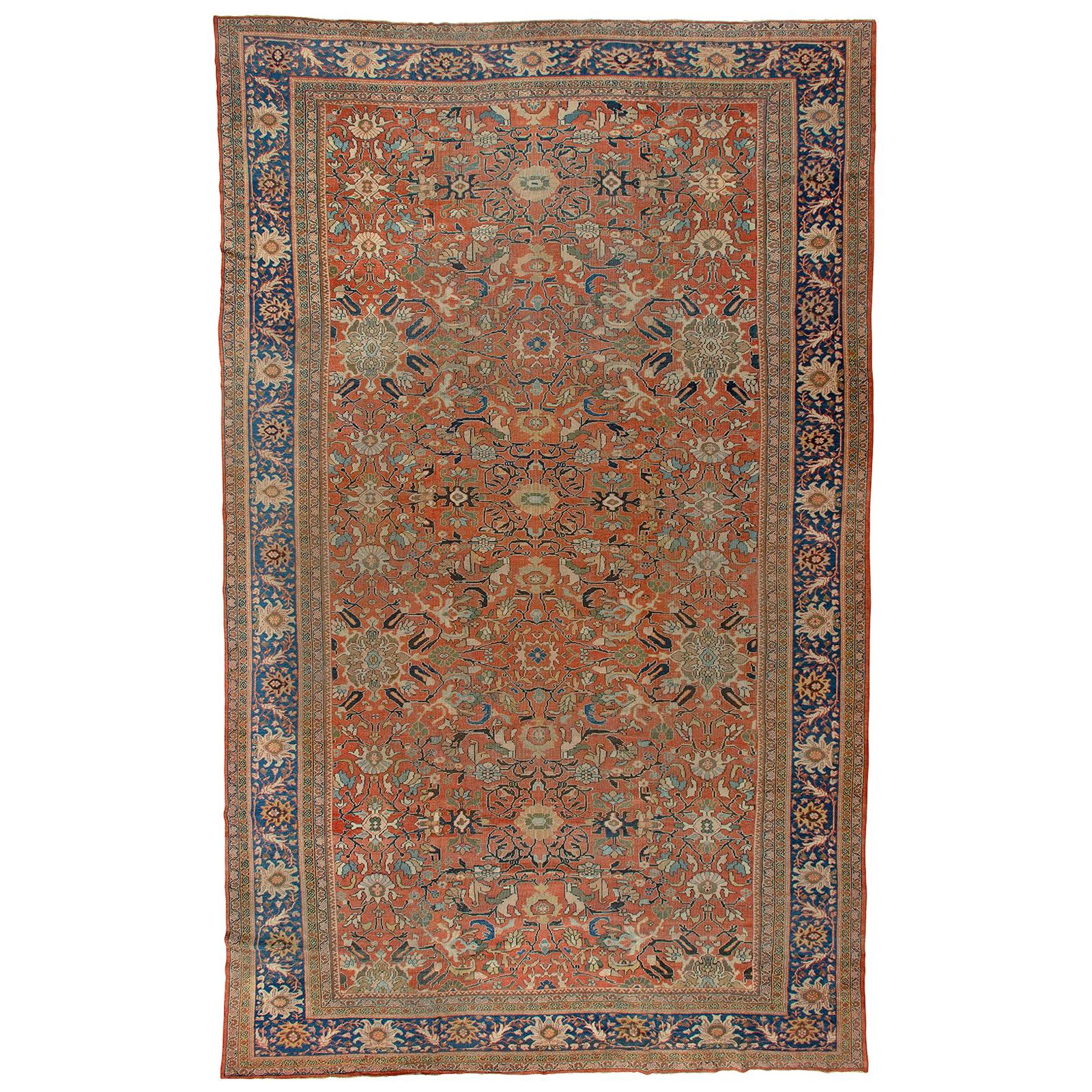 Oversize Antique Persian Terracotta Mahal Rug For Sale