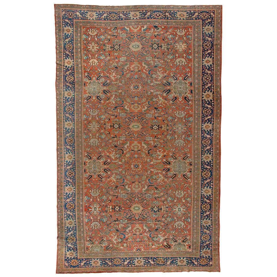 Stunning Blue Antique Persian Mahal Rug For Sale at 1stDibs