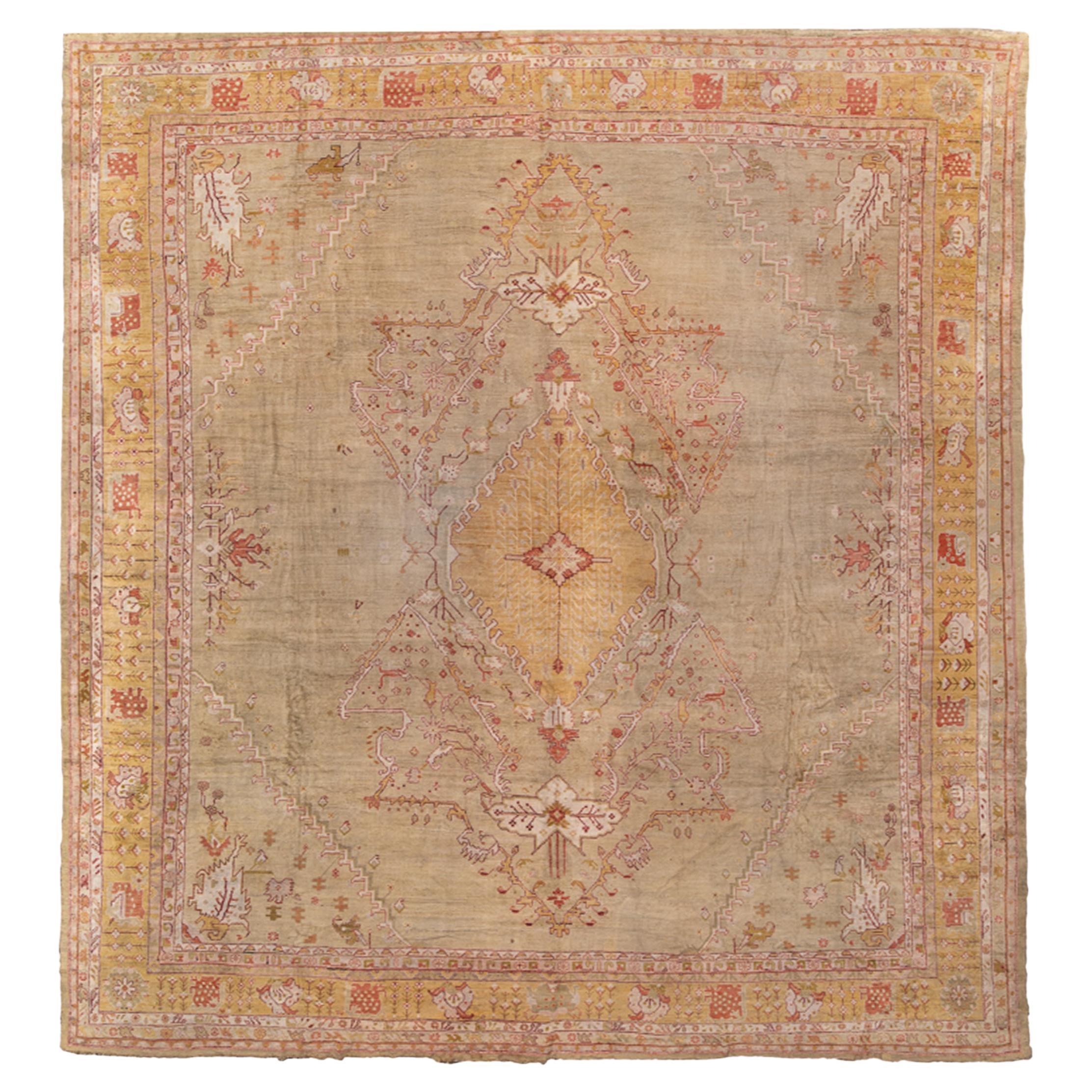 Tappeto Oushak antico quadrato oversize, circa 1900, dimensioni 19'3 x 20 in vendita