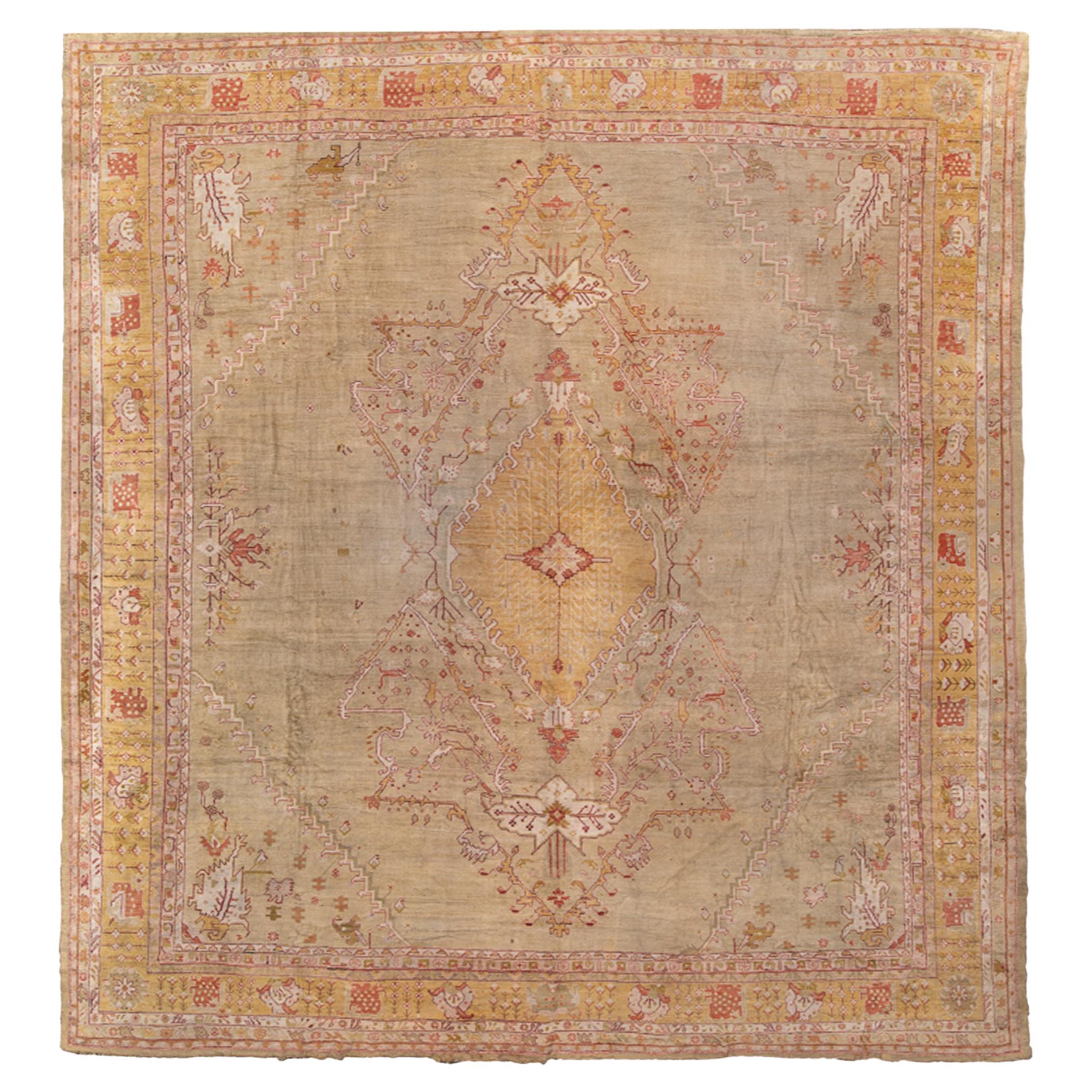 Oversize Antique Square Turkish Oushak Rug, circa 1900 19'3 x 20' Size For Sale