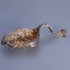 Oversize Antique Sterling Silver Figural Straining Spoon, circa 1880
