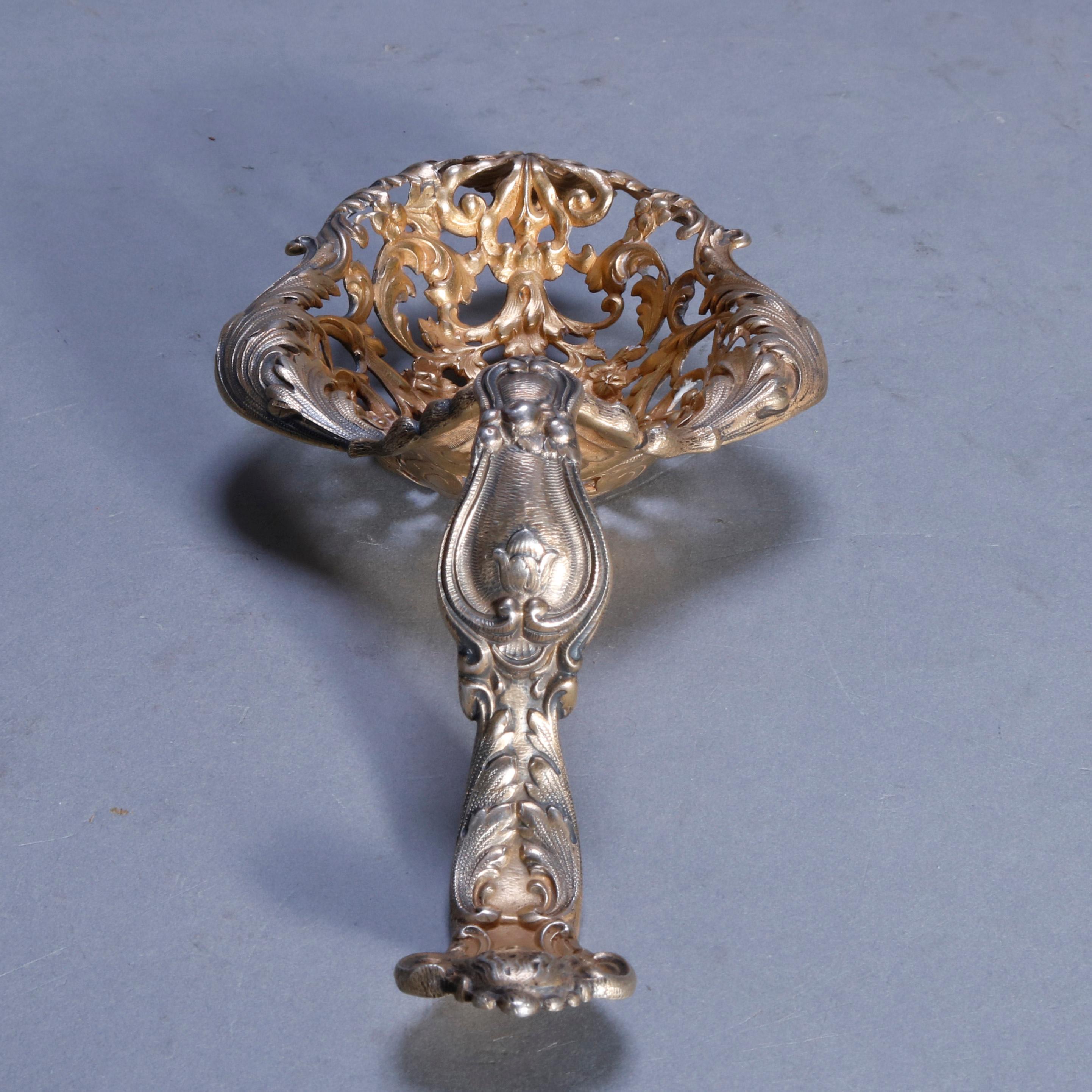 19th Century Oversize Antique Sterling Silver Figural Straining Spoon, circa 1880